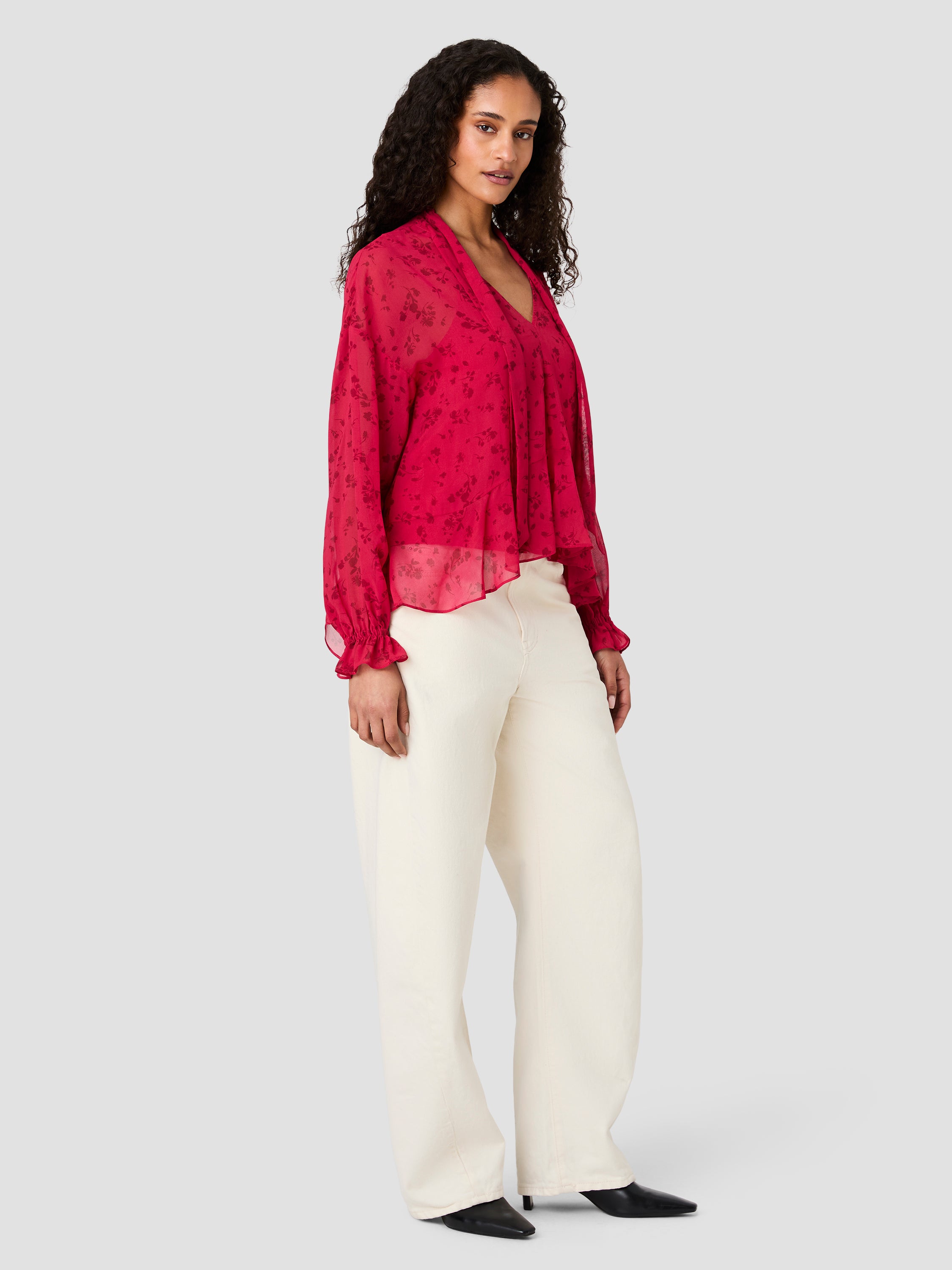 MARINA SILKY CHIFFON FLEUR LONG SLEEVE RUFFLE TOP VIEW 4 | New Arrivals