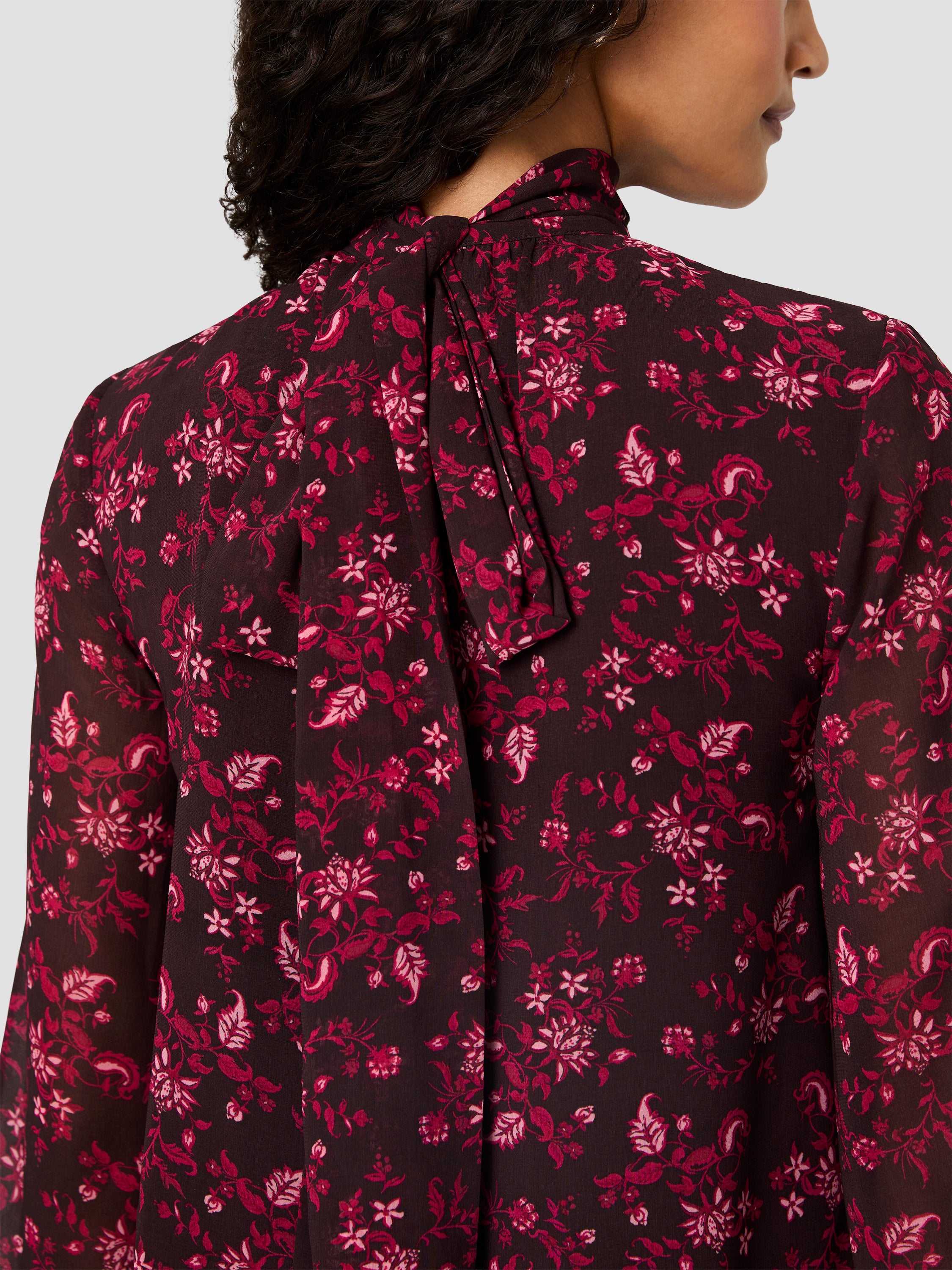 MARINA SILKY CHIFFON TIE NECK LONG SLEEVE TOP VIEW 3
