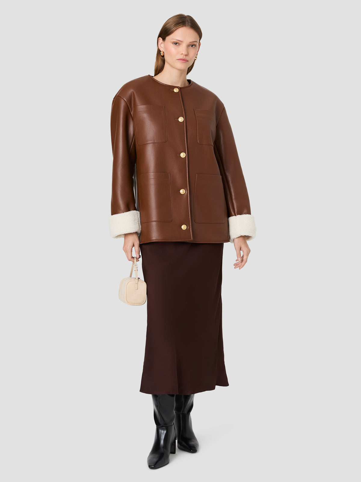 PORTO FAUX LEATHER SHERPA CUFF JACKET View 2 | Best Sellers