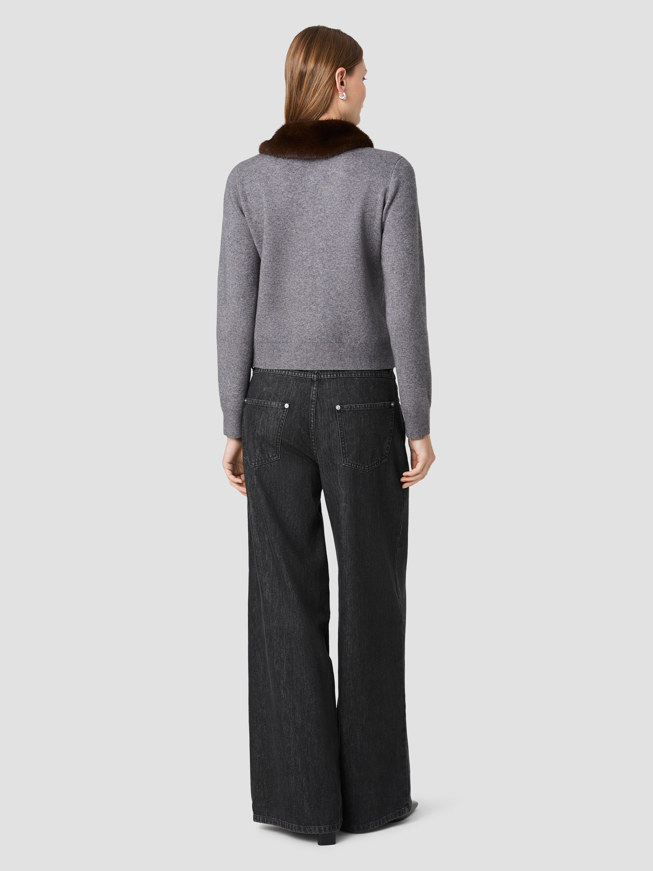 SLOANE KNIT COMBO FAUX FUR COLLAR CARDIGAN VIEW 4