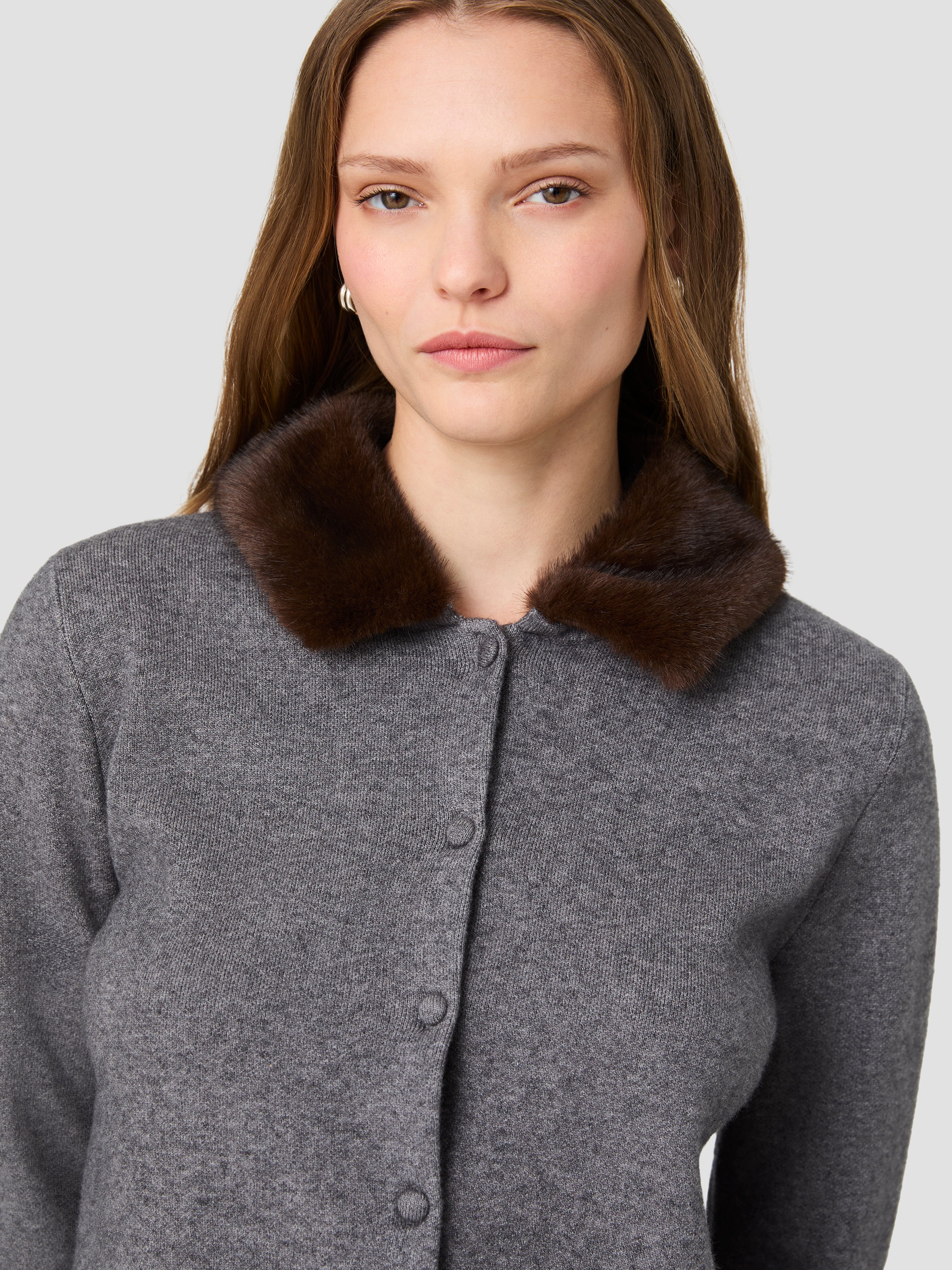 SLOANE KNIT COMBO FAUX FUR COLLAR CARDIGAN VIEW 3