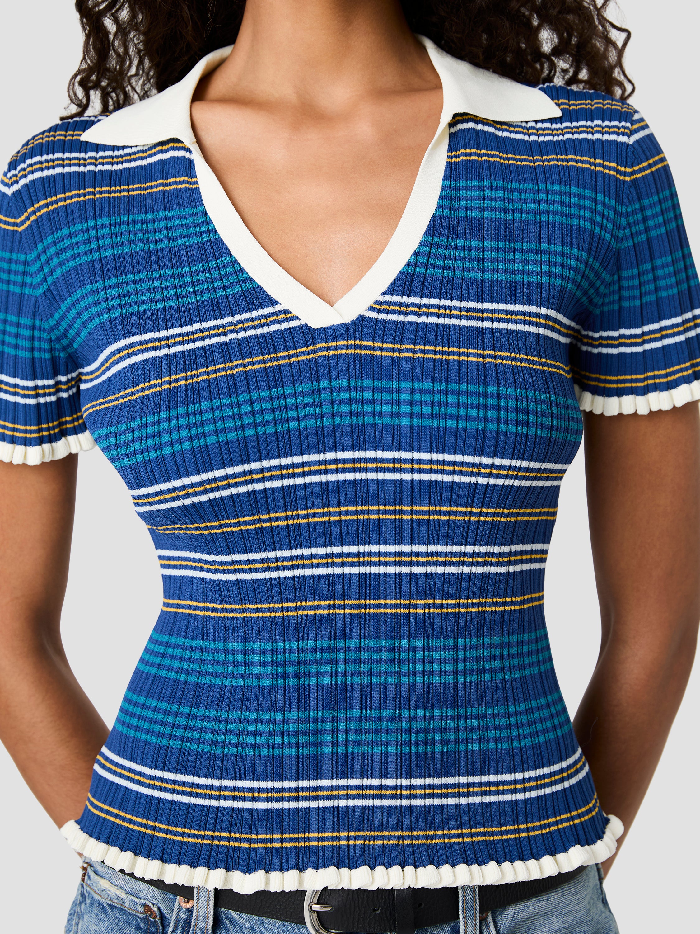 CRINKLE KNIT RIB MULTI STRIPE TOP VIEW 4 | Shirts & Tops