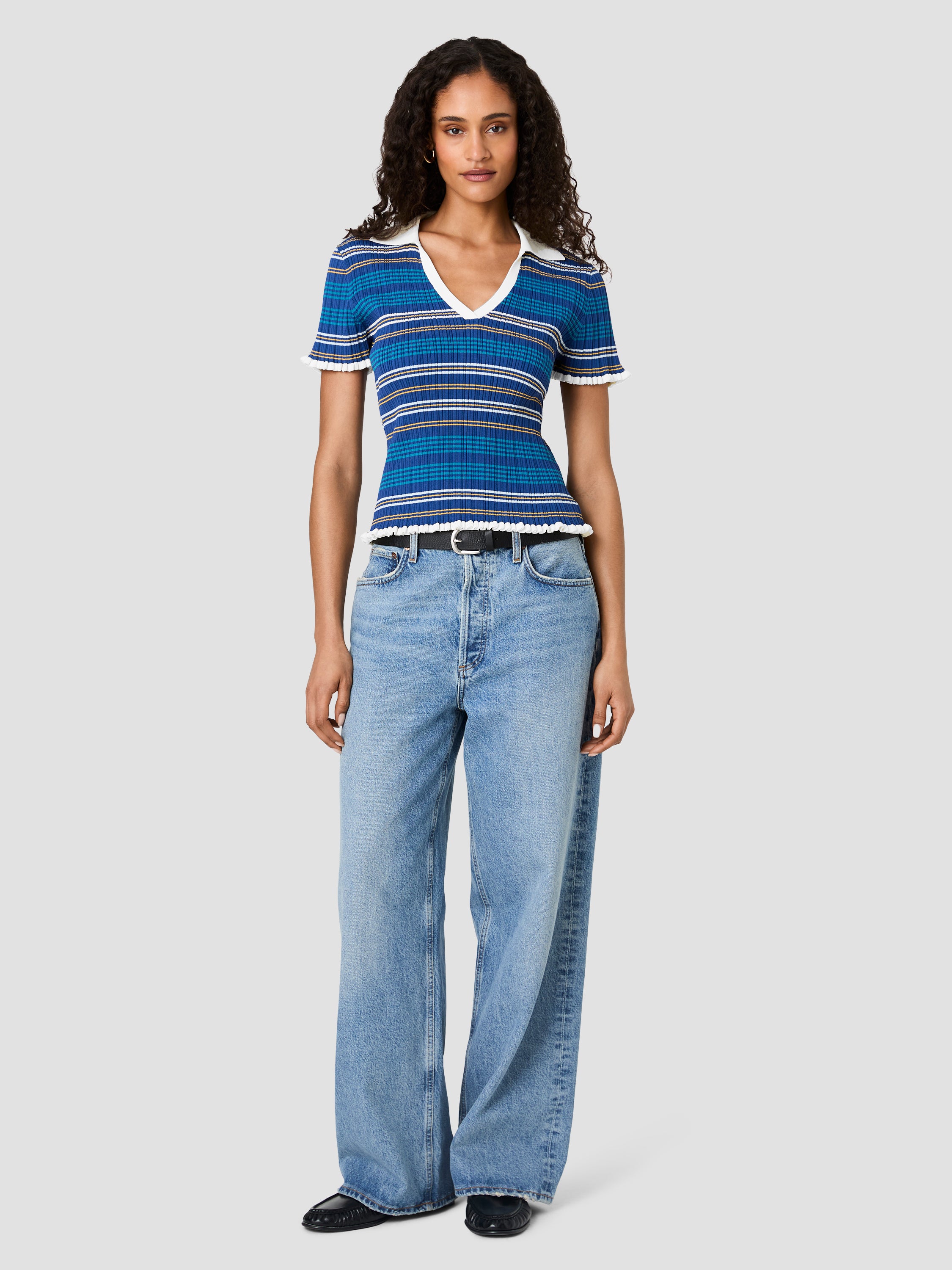 CRINKLE KNIT RIB MULTI STRIPE TOP VIEW 6 | Shirts & Tops