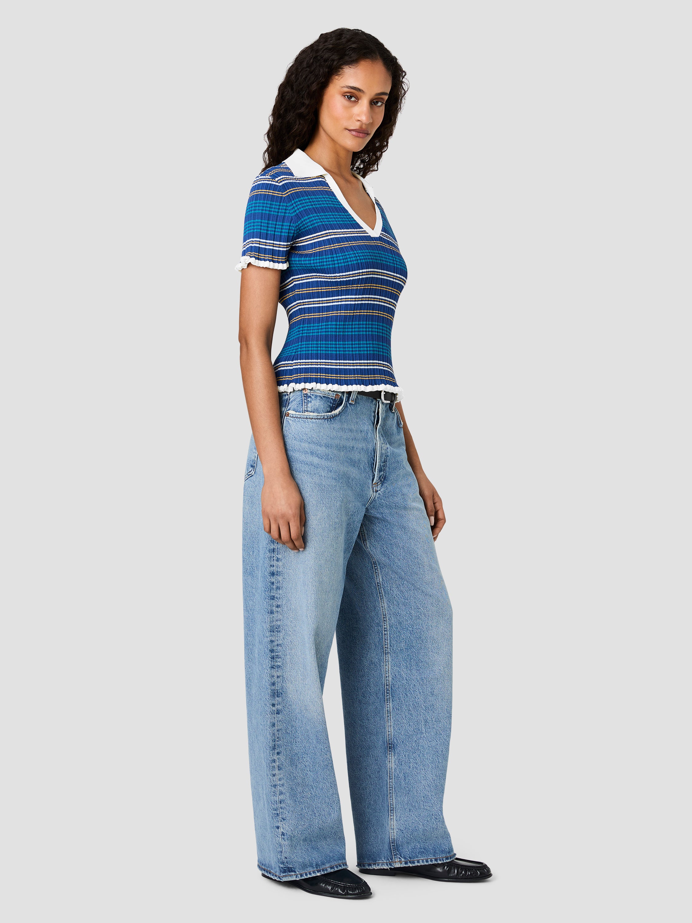 CRINKLE KNIT RIB MULTI STRIPE TOP VIEW 5 | Shirts & Tops