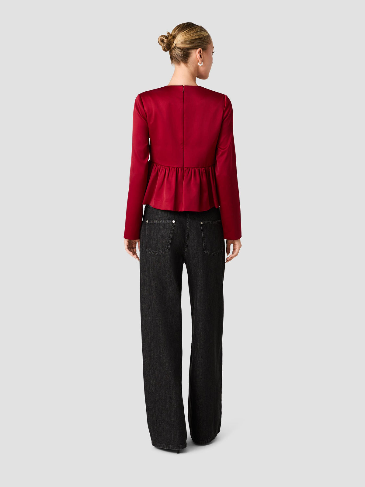 CAREY SATIN BOXY BOW PEPLUM LONG SLEEVE TOP VIEW 5 | Shirts & Tops