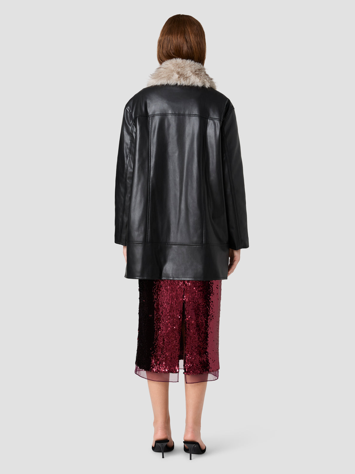 DESSA FAUX LEATHER WITH FUR COLLAR COAT VIEW 4