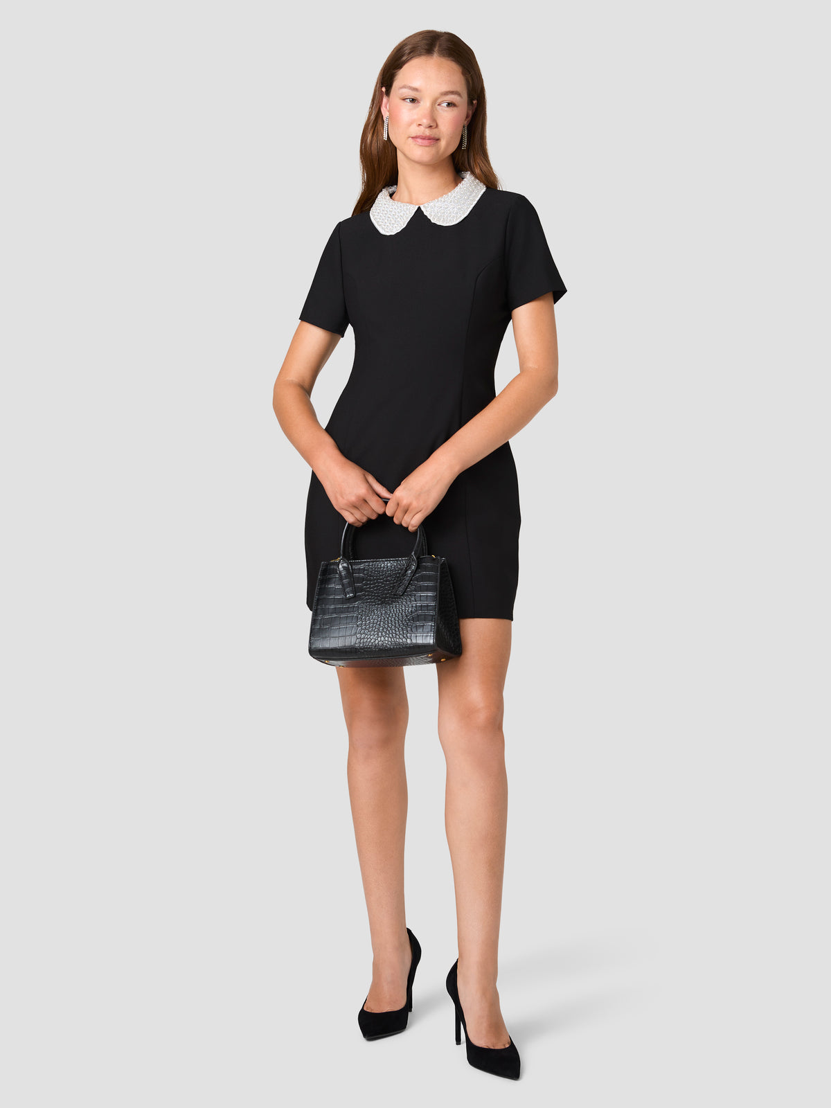 SHELBY TWILL EMBELLISHED COLLAR MINI DRESS View 1 | Women's Shop All