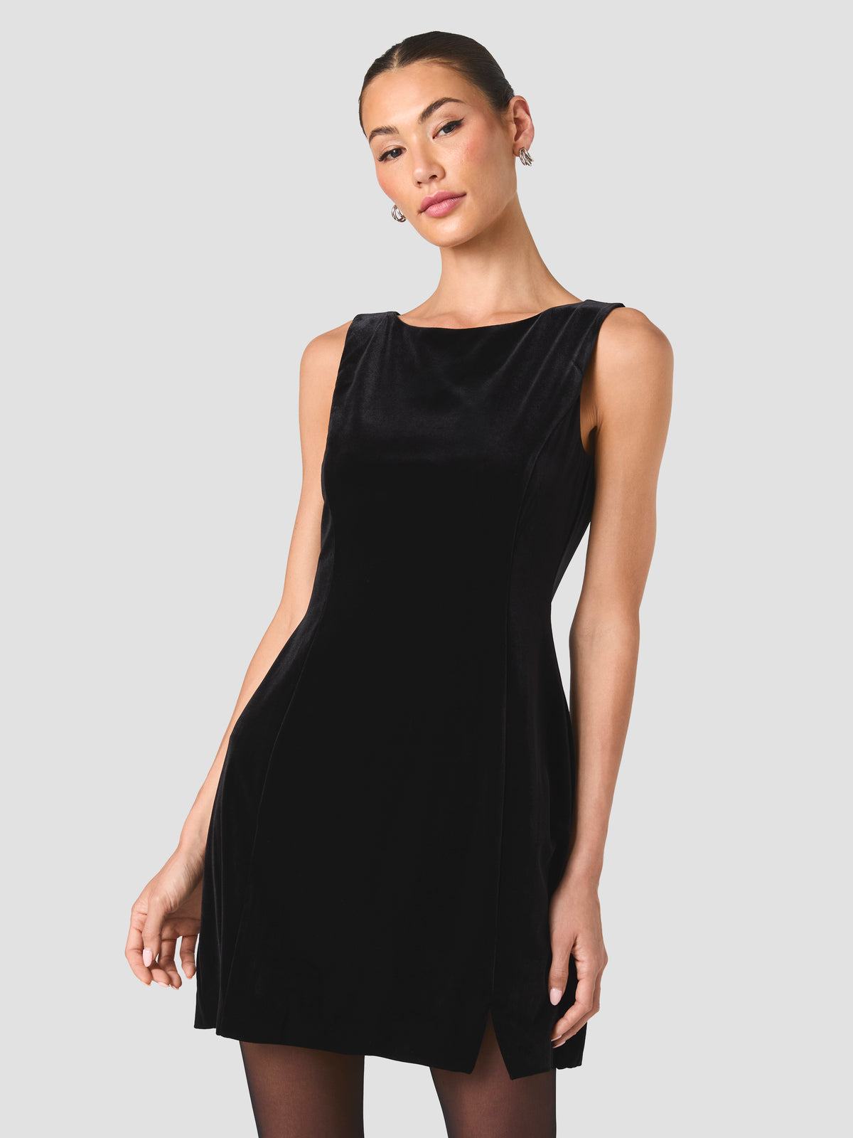 CARAMIA STRETCH VELVET SLIT MINI DRESS VIEW 2