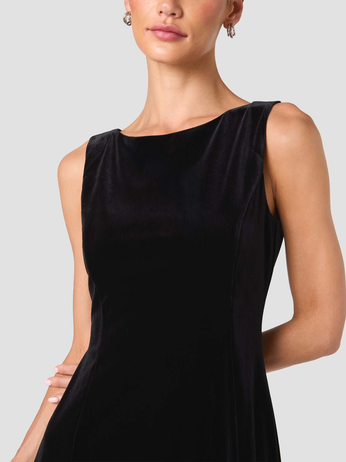 CARAMIA STRETCH VELVET SLIT MINI DRESS VIEW 3
