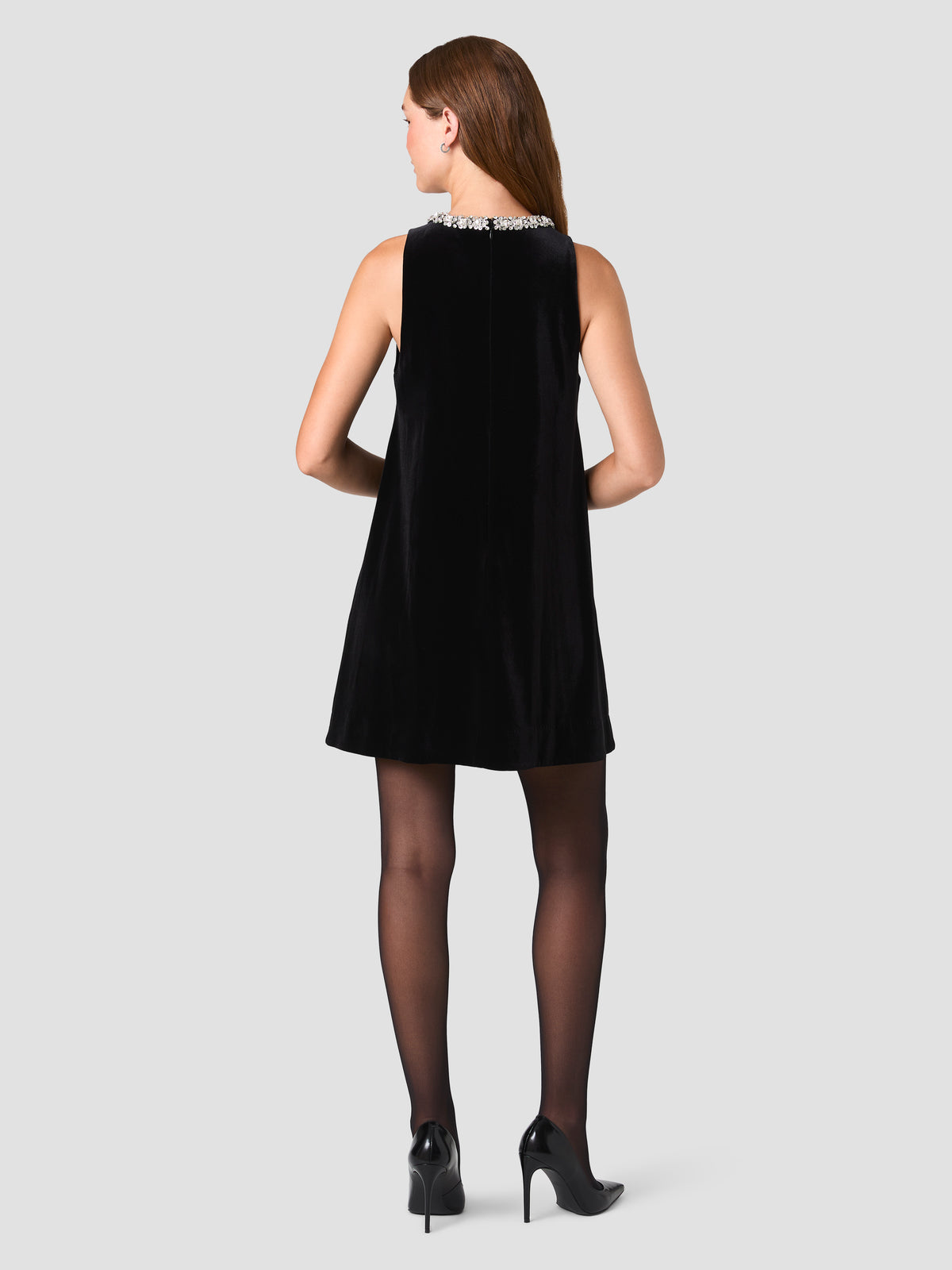 CARAMIA VELVET EMBELLISHED COLLAR SHIFT MINI DRESS VIEW 4 | Women's