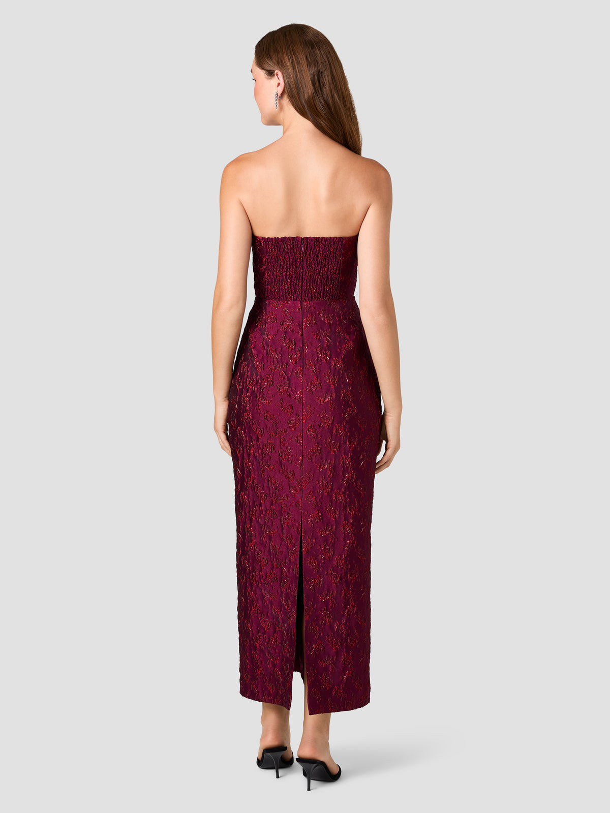 ANAYA FLORAL JACQUARD STRAPLESS COLUMN DRESS VIEW 3