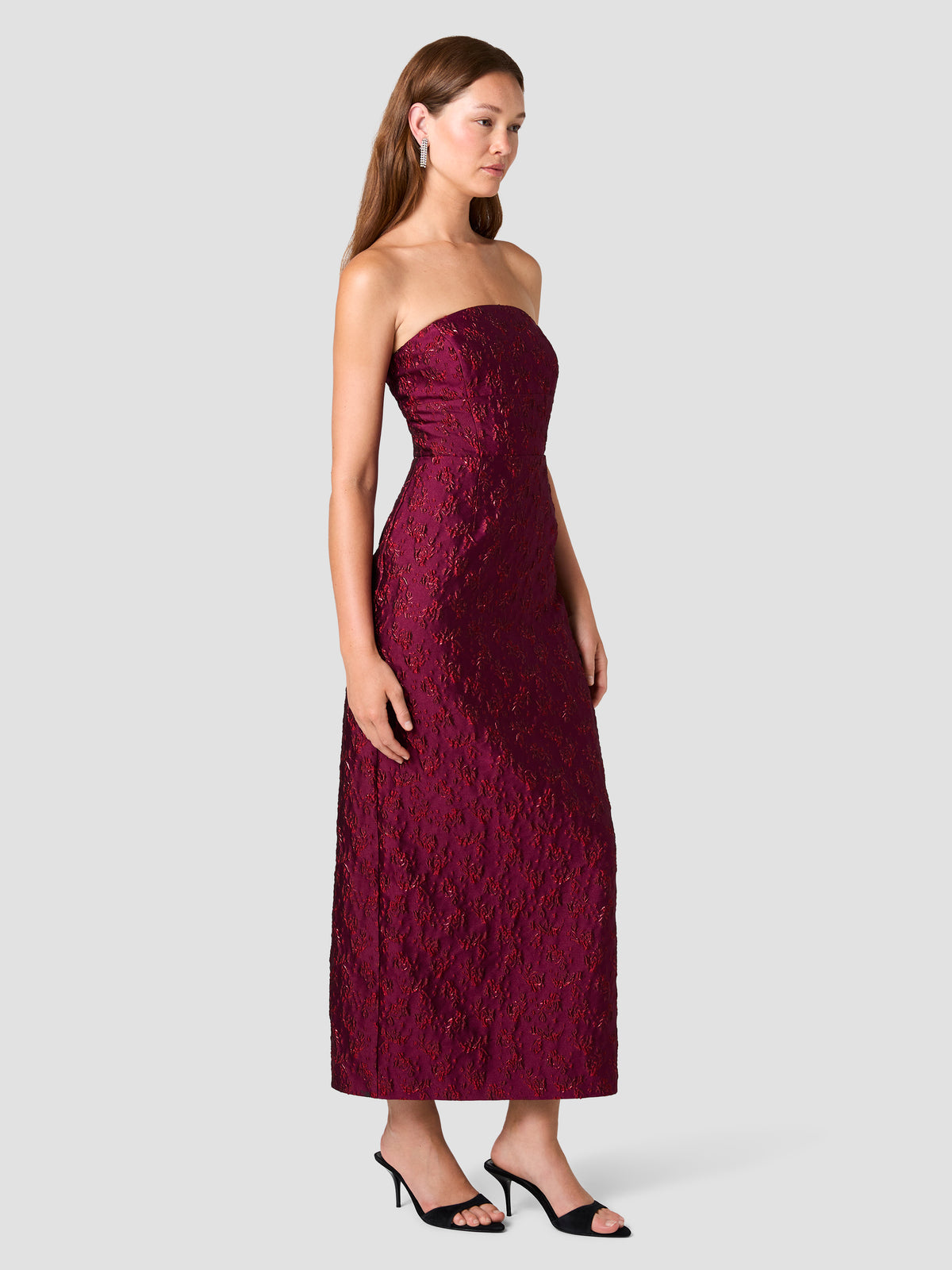 ANAYA FLORAL JACQUARD STRAPLESS COLUMN DRESS VIEW 4
