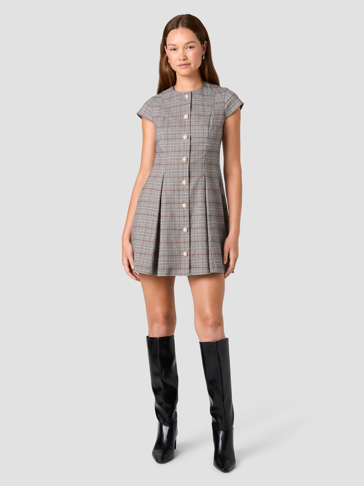 LEONIE TARTAN PLAID BUTTON FRONT MINI DRESS VIEW 6 | Women's Shop All