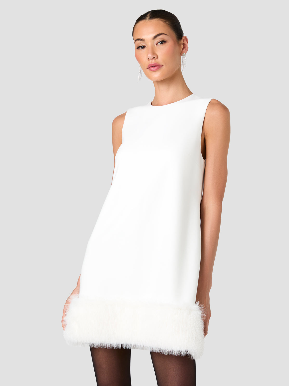 WHISPER FAUX FUR HEM SLEEVELESS MINI DRESS View 2 | Women's