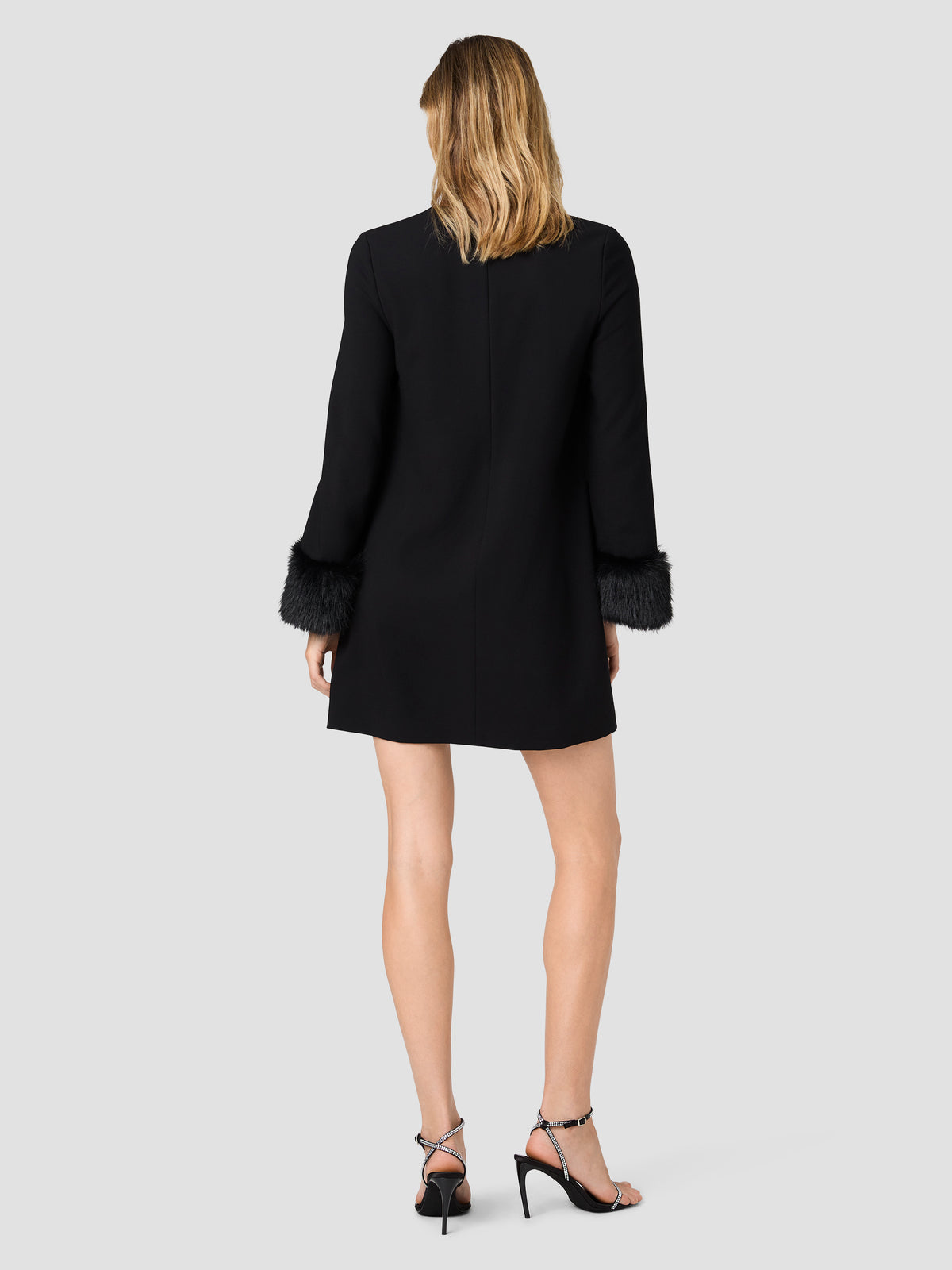 WHISPER FAUX FUR TRIM LONG SLEEVE MINI DRESS VIEW 4