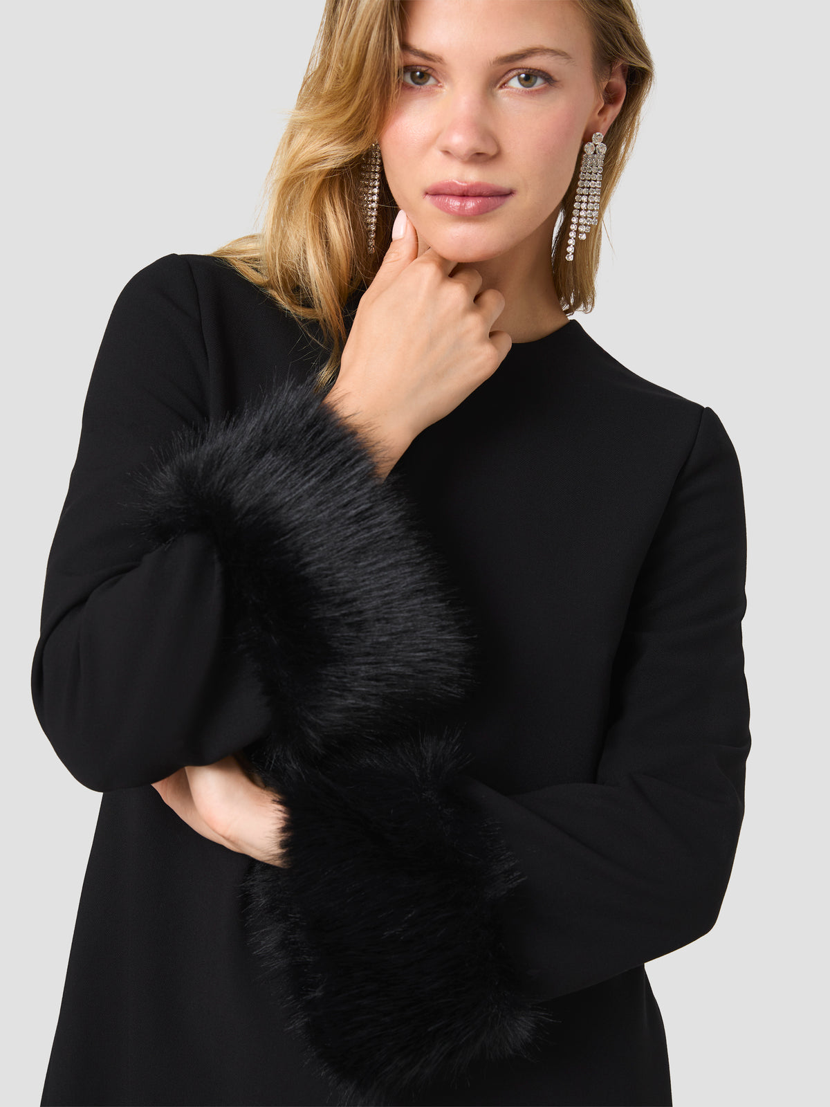 WHISPER FAUX FUR TRIM LONG SLEEVE MINI DRESS VIEW 3