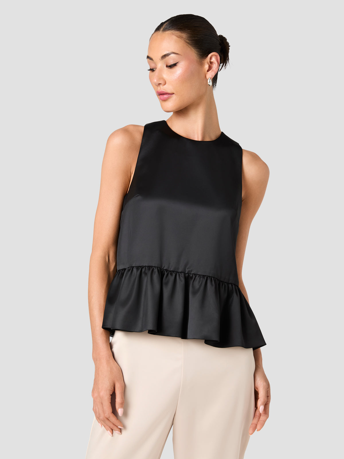 CAREY SATIN SLEEVELESS PEPLUM TOP VIEW 2