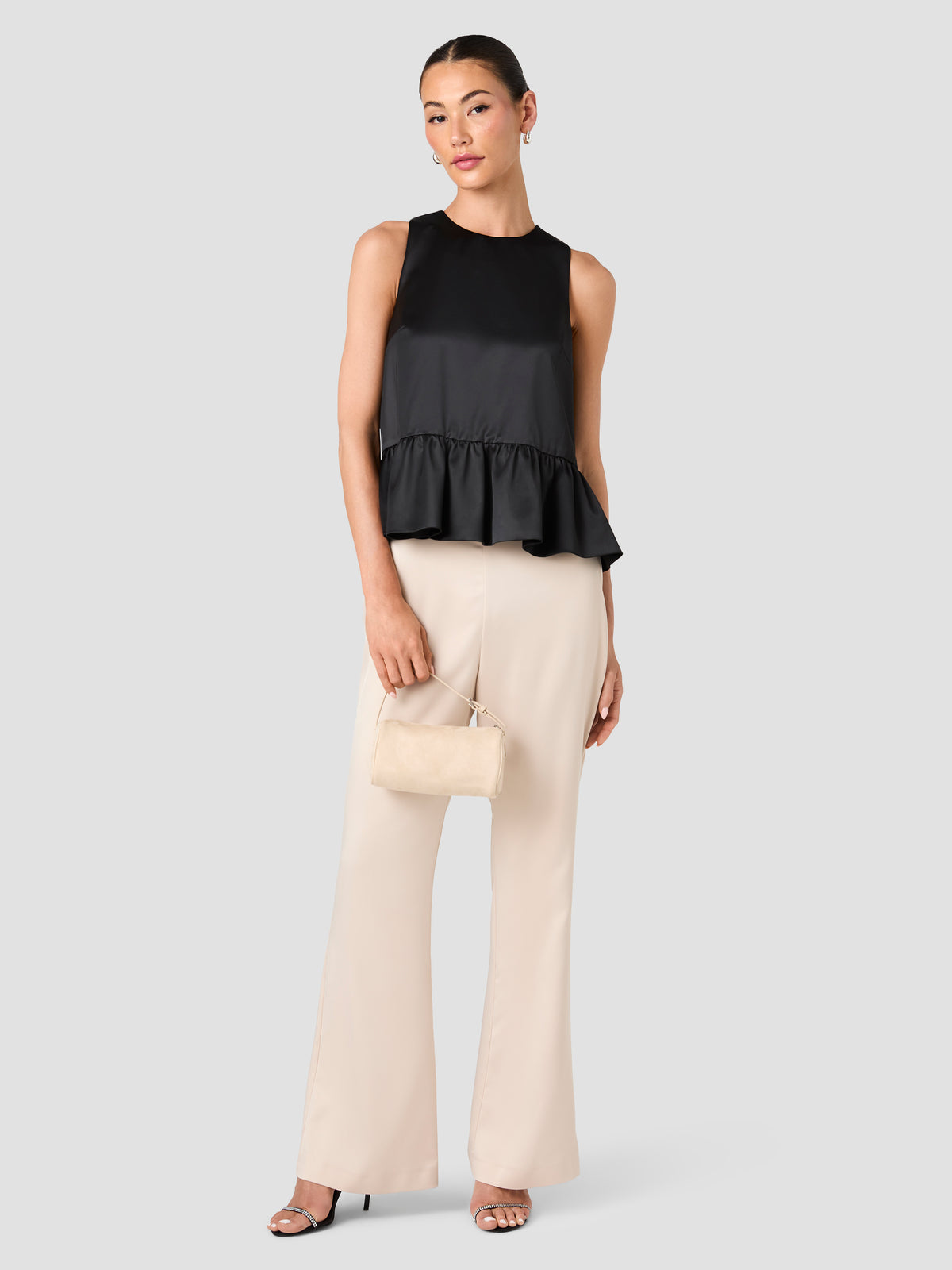 CAREY SATIN SLEEVELESS PEPLUM TOP VIEW 1