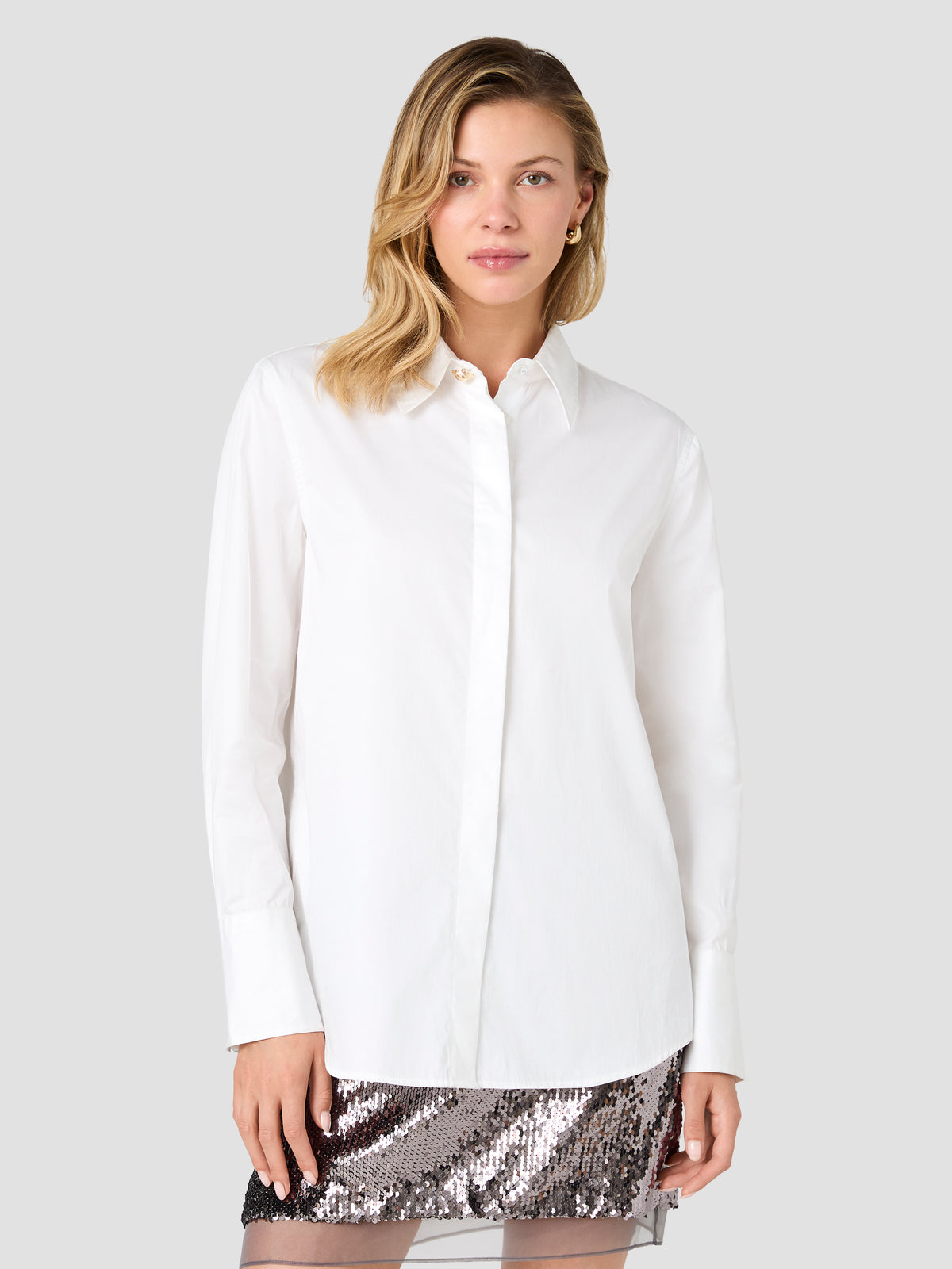 ALEXIS POPLIN BUTTON DOWN SHIRT WITH NOVELTY BUTTON VIEW 1