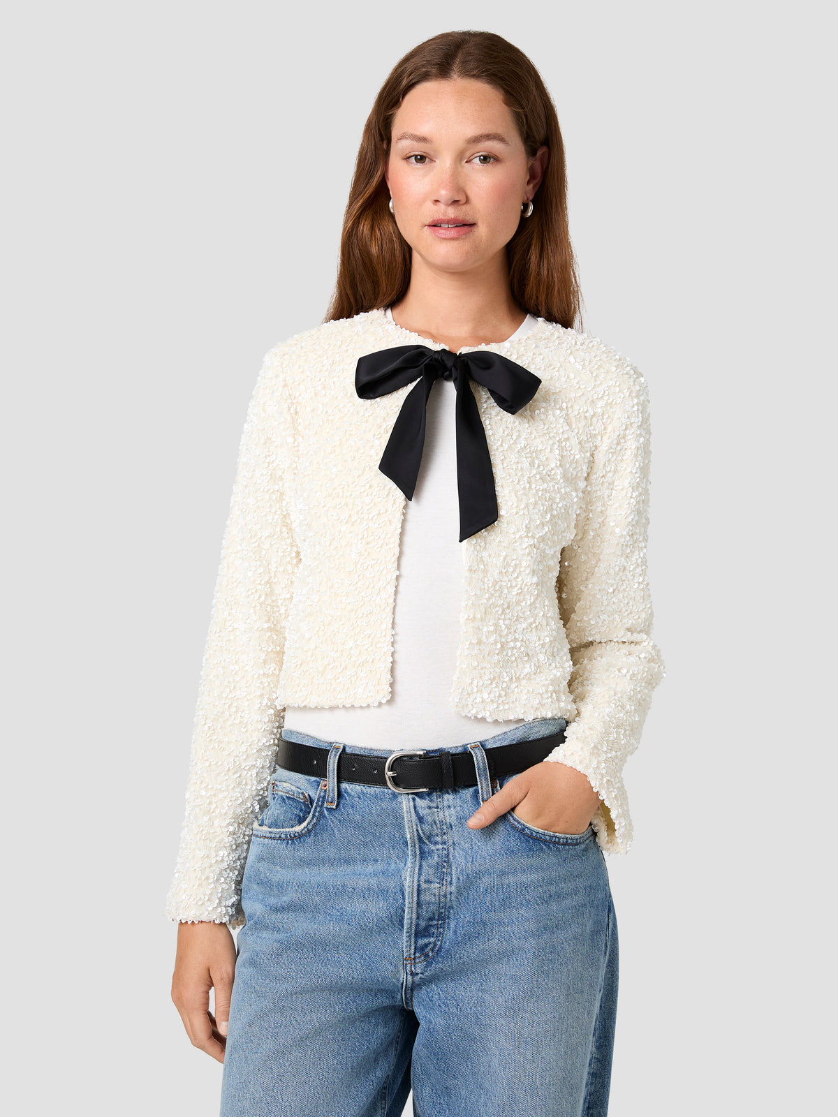 SEQUIN STRETCH VELVET COMBO LONG SLEEVE TOP VIEW 2