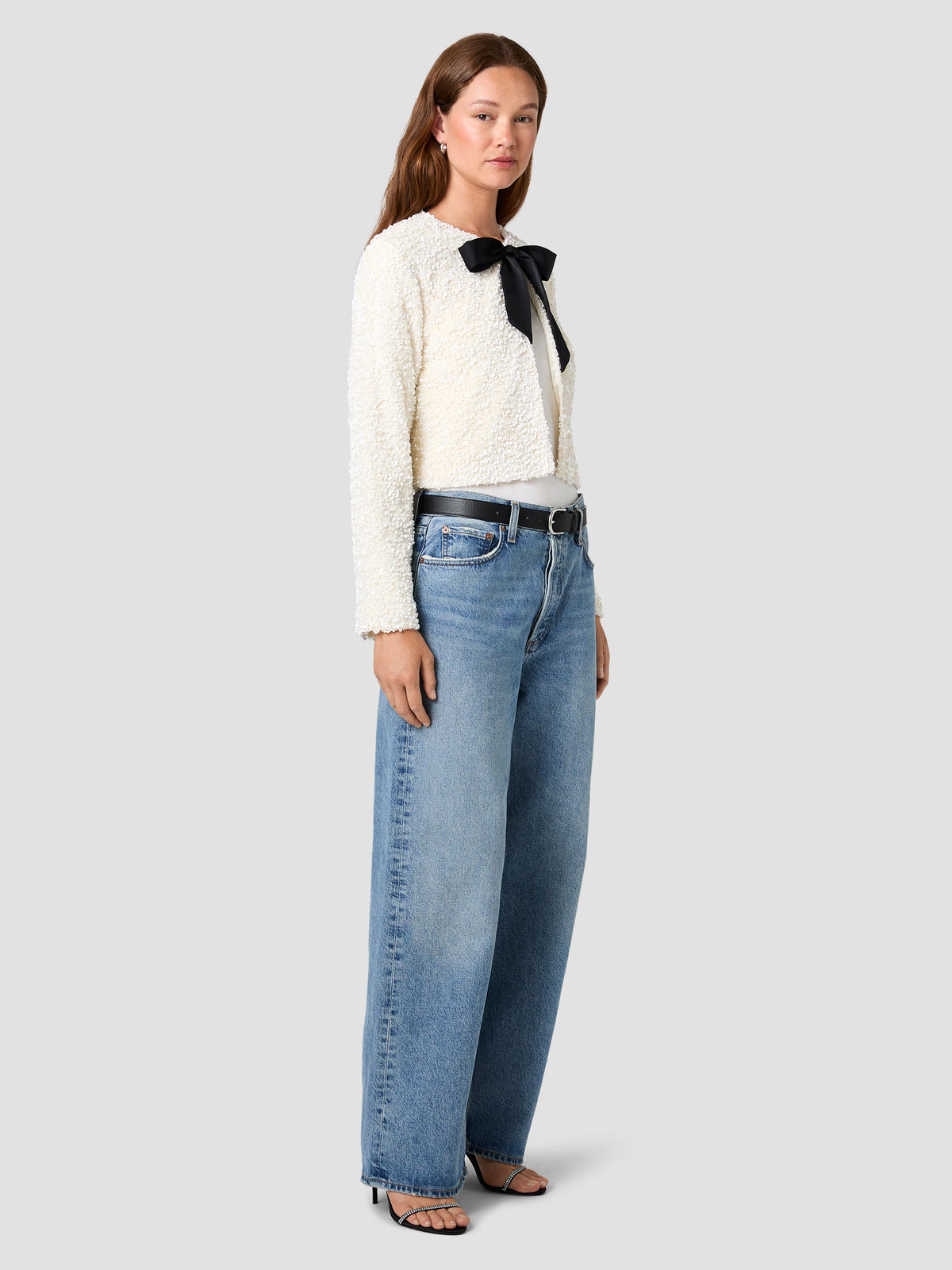 SEQUIN STRETCH VELVET COMBO LONG SLEEVE TOP VIEW 5