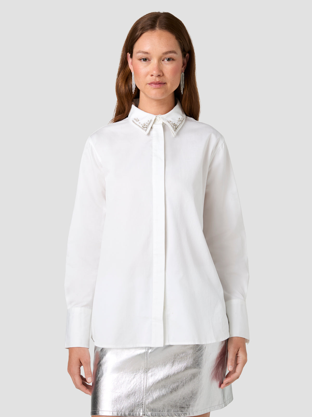 ALEXIS POPLIN EMBELLISHED COLLAR BUTTON DOWN SHIRT VIEW 2