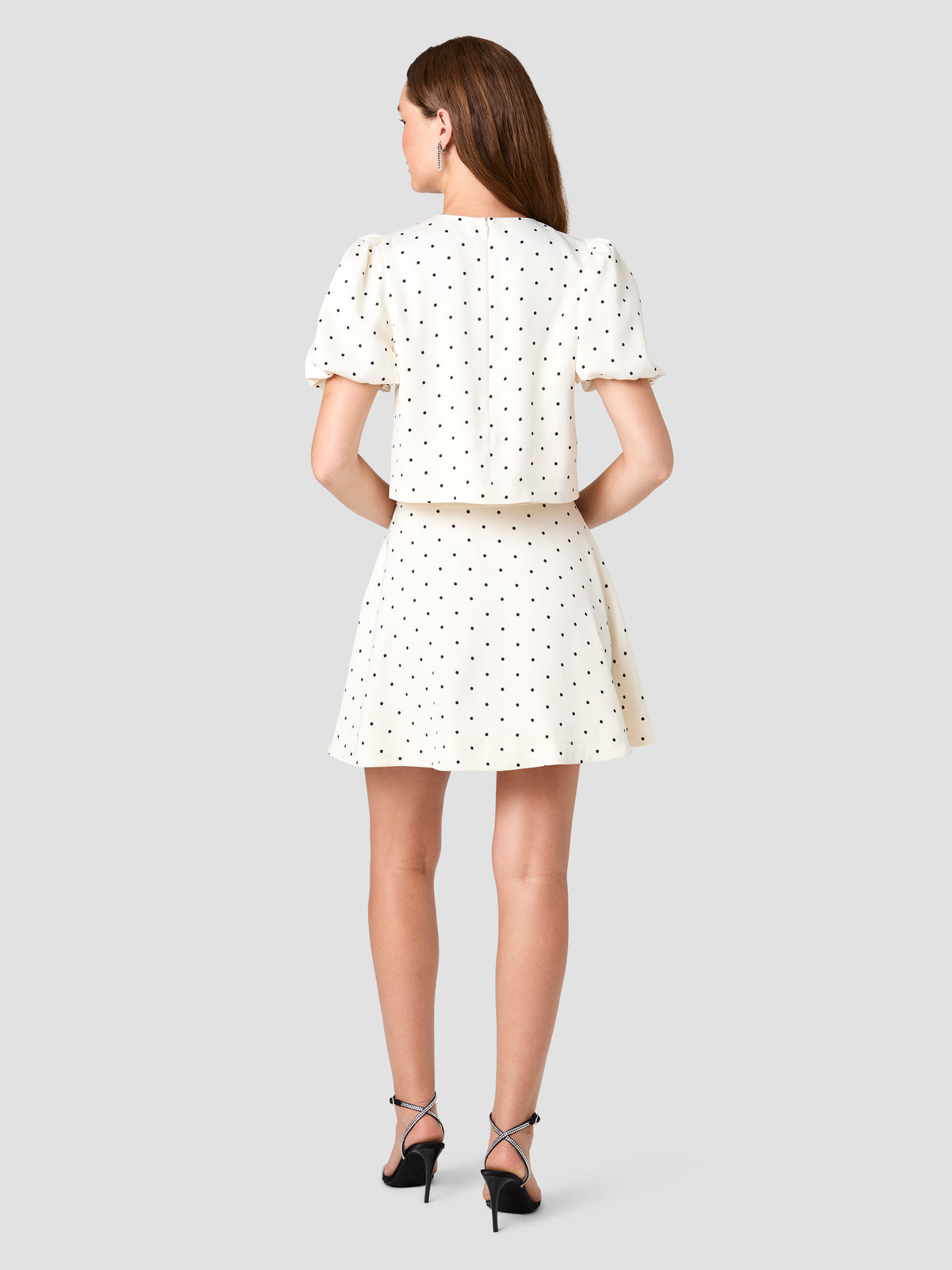 MAELYS STRETCH SATIN POLKA DOT PUFF SLEEVE TOP VIEW 3