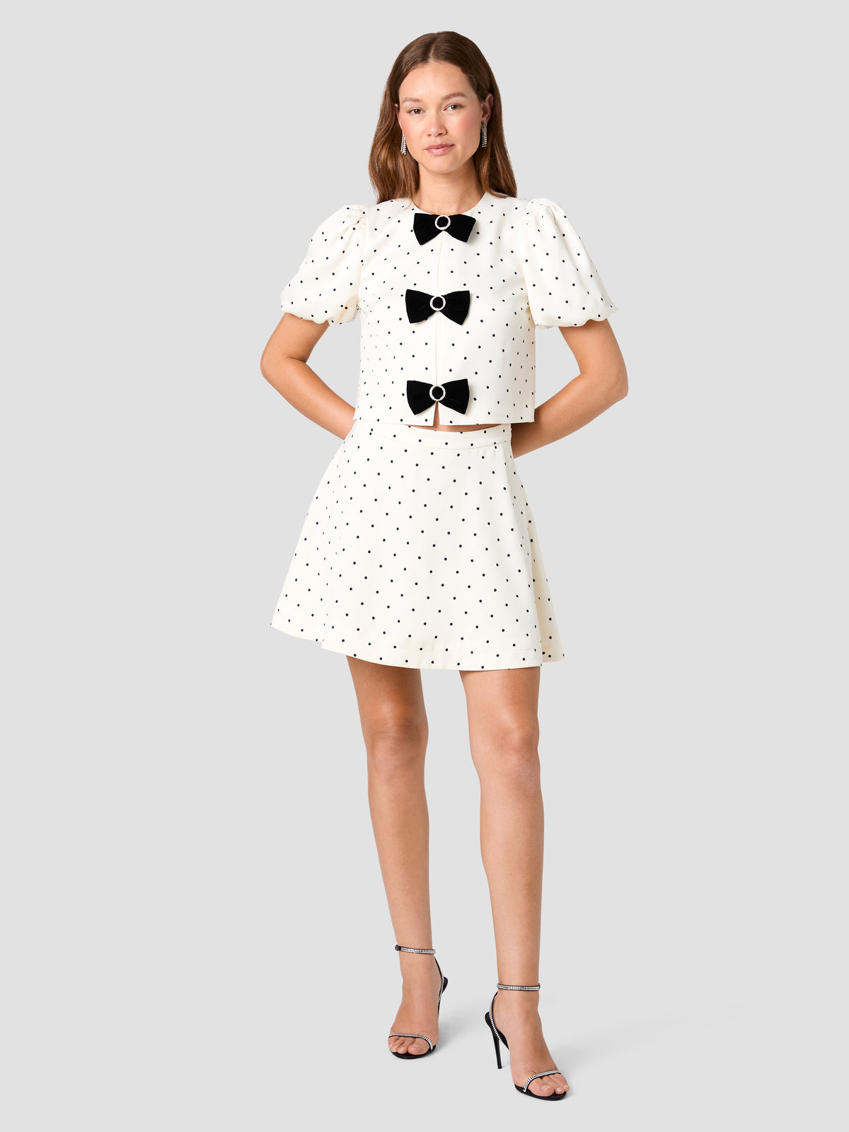 MAELYS STRETCH SATIN POLKA DOT PUFF SLEEVE TOP VIEW 6