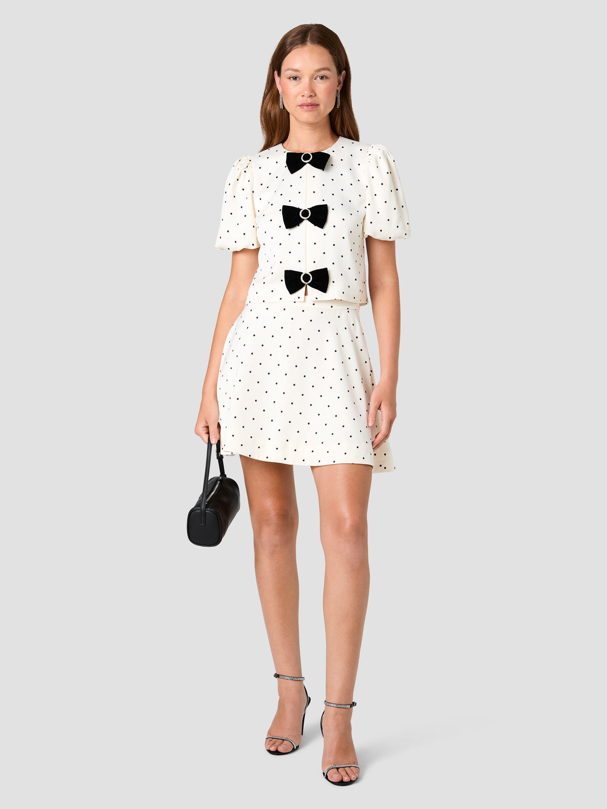 MAELYS STRETCH SATIN POLKA DOT PUFF SLEEVE TOP View 2 | The Layering Shop