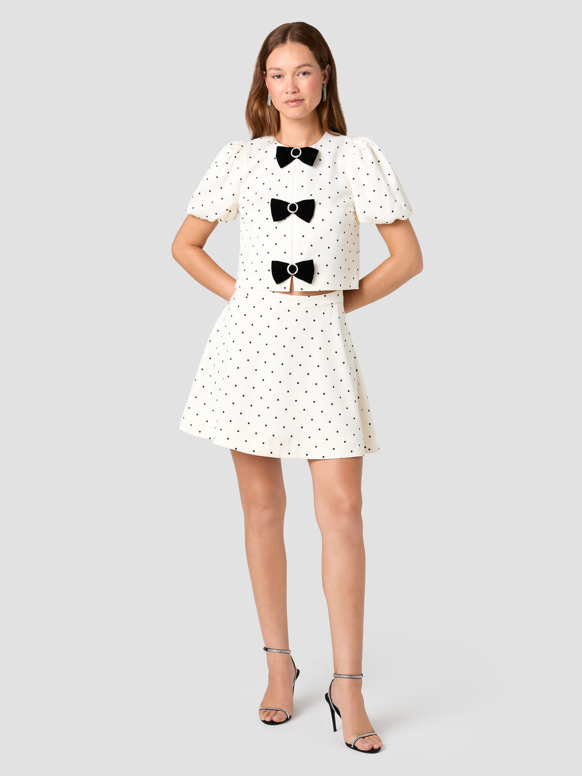 MAELYS STRETCH SATIN POLKA DOT MINI SKIRT VIEW 6