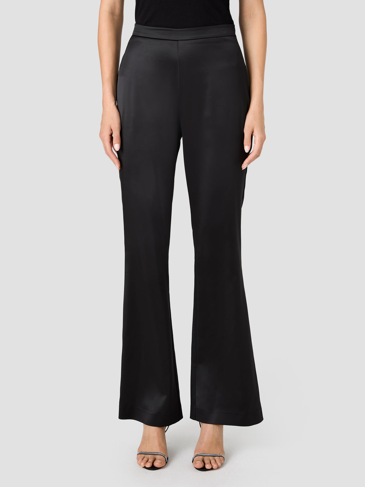 MAELYS STRETCH SATIN FLARE TROUSERS VIEW 2