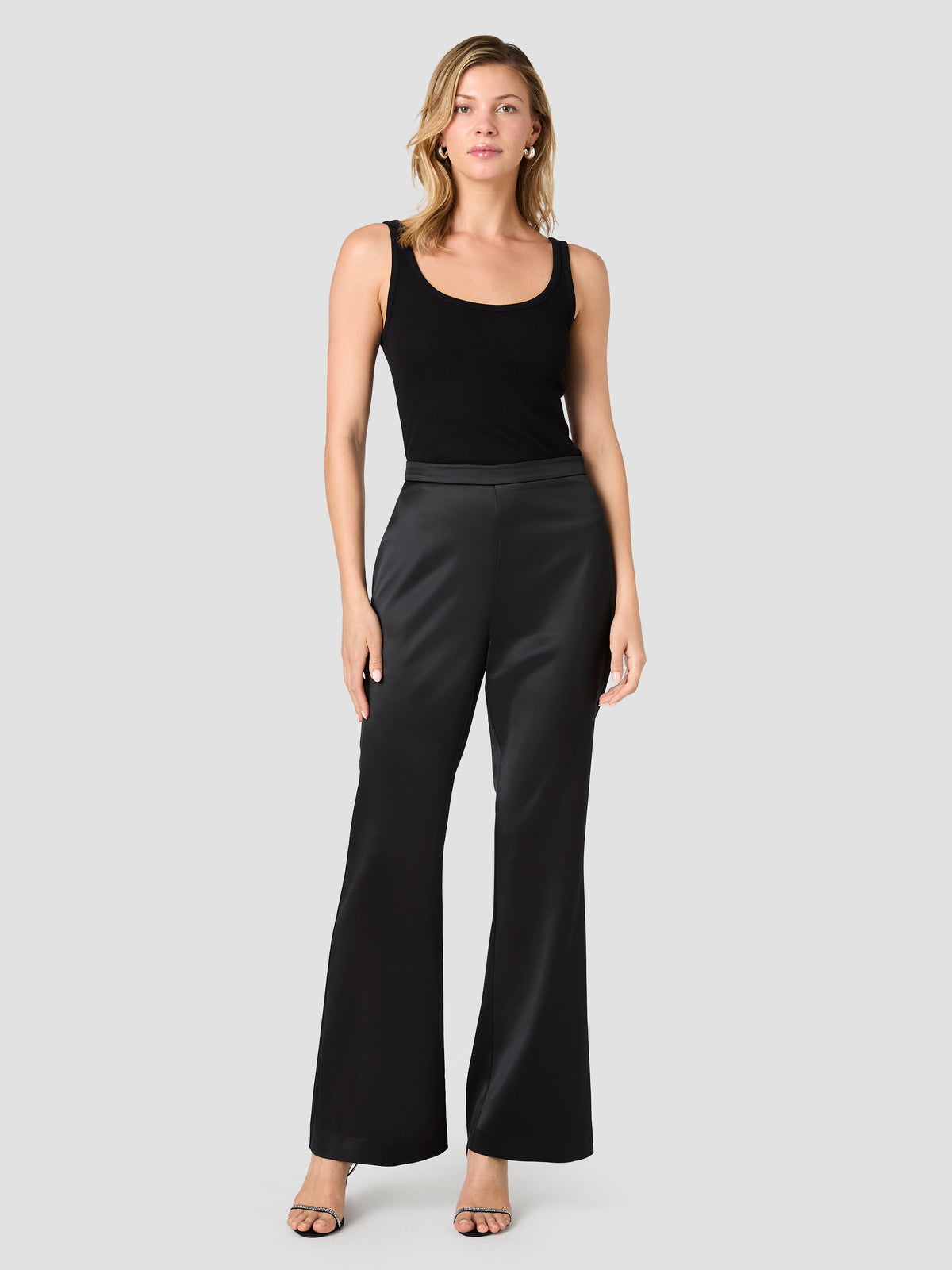 MAELYS STRETCH SATIN FLARE TROUSERS VIEW 6