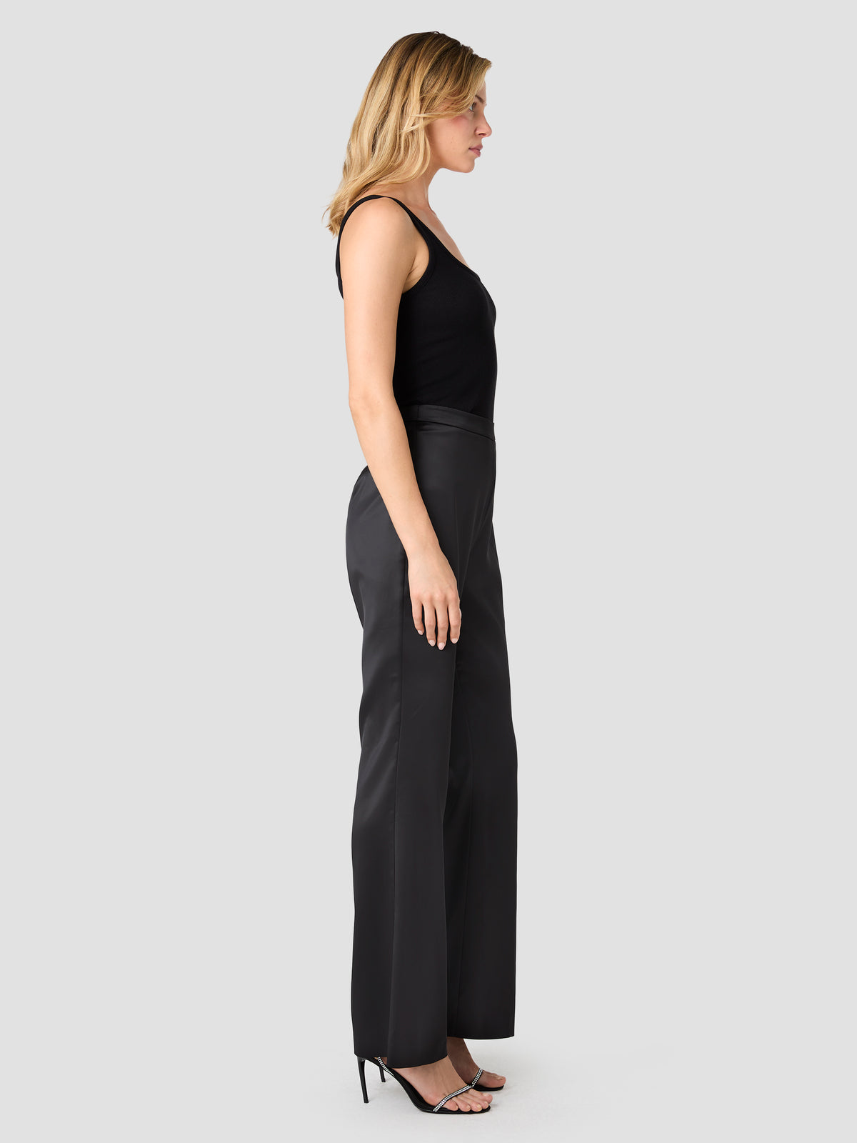 MAELYS STRETCH SATIN FLARE TROUSERS VIEW 5