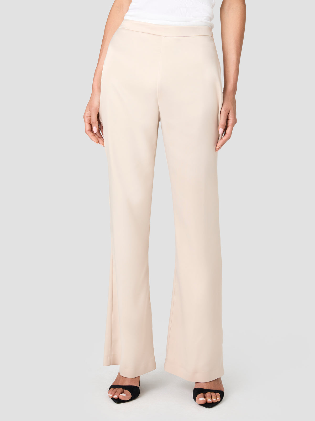 MAELYS STRETCH SATIN TAILORED FLARE TROUSERS VIEW 2