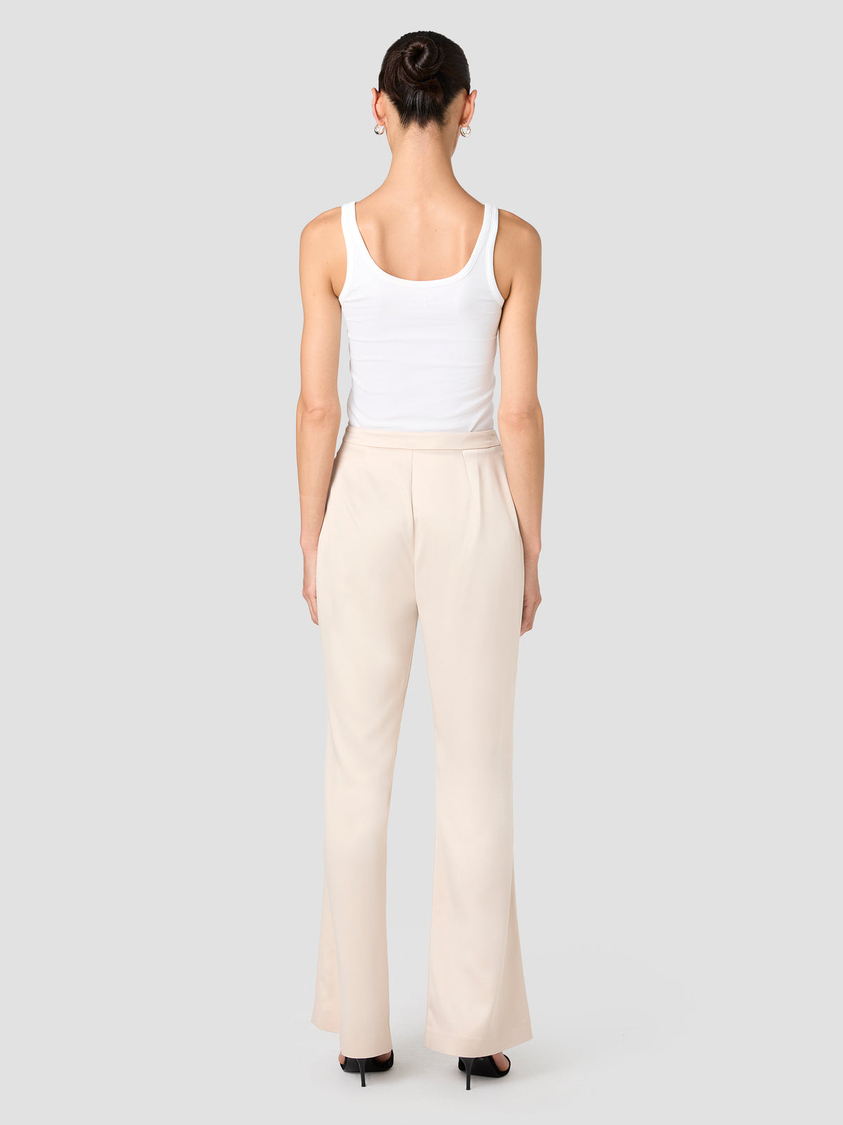 MAELYS STRETCH SATIN TAILORED FLARE TROUSERS VIEW 4