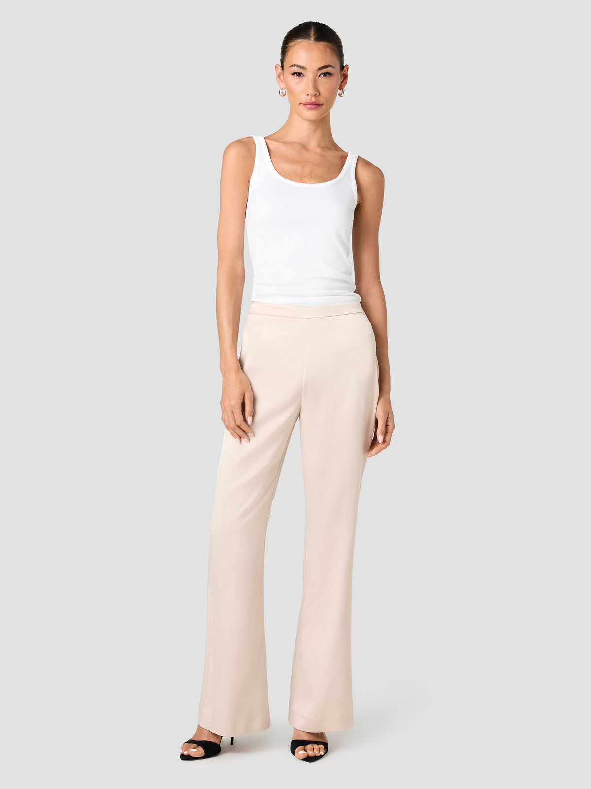 MAELYS STRETCH SATIN TAILORED FLARE TROUSERS VIEW 6