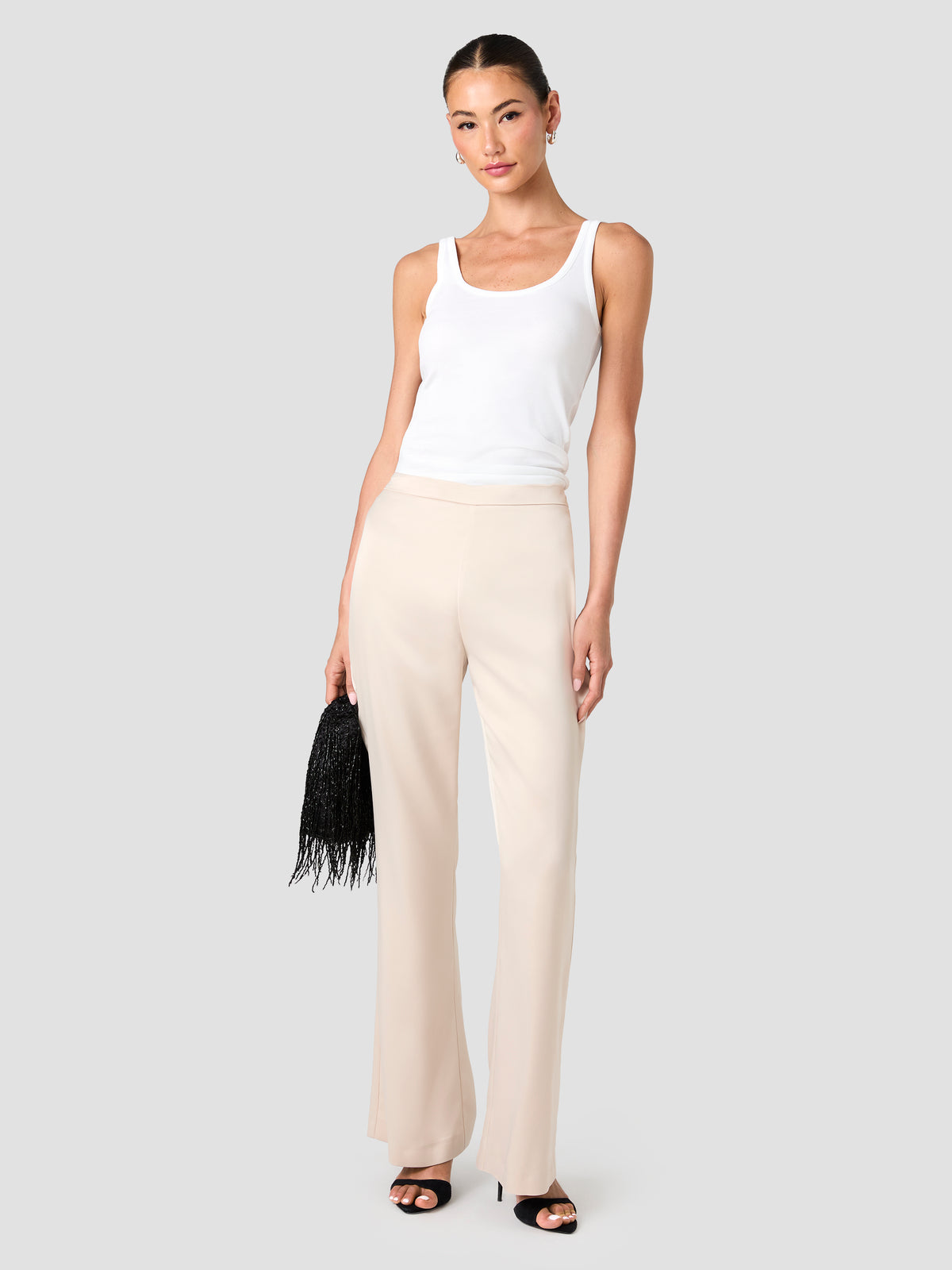 MAELYS STRETCH SATIN TAILORED FLARE TROUSERS VIEW 1