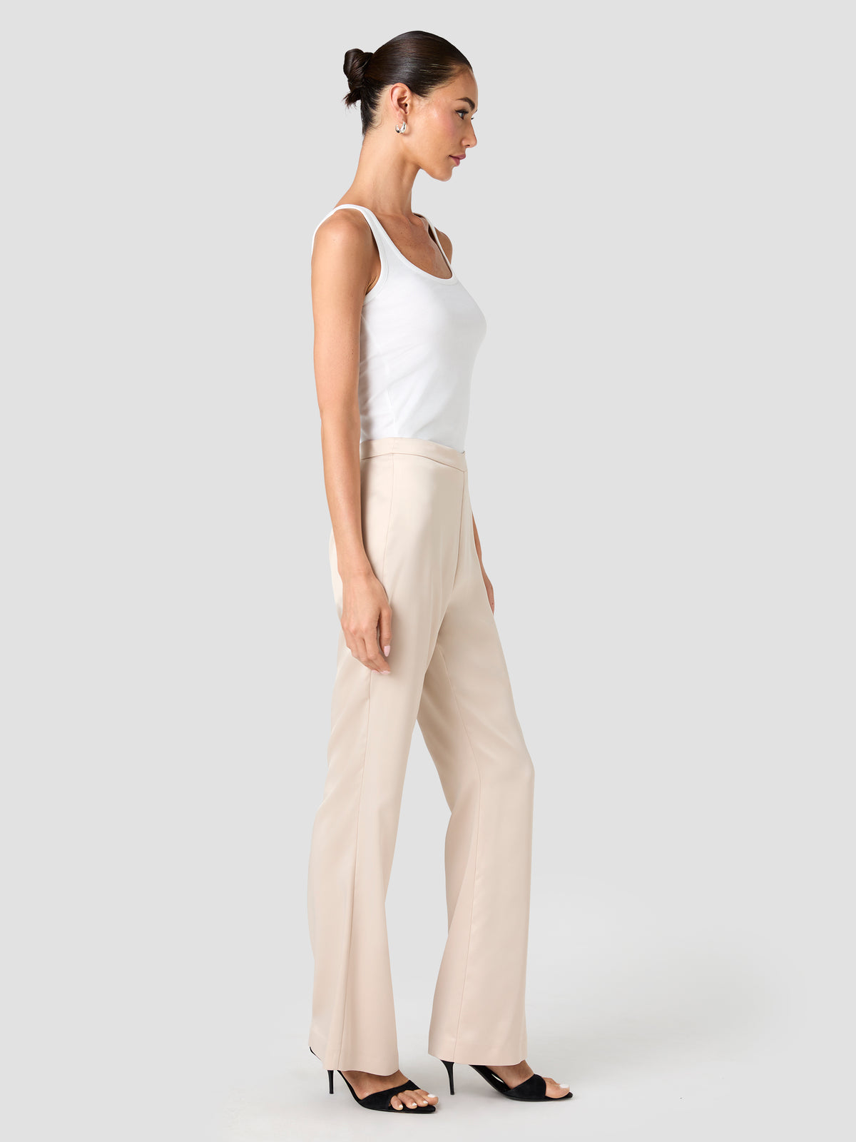 MAELYS STRETCH SATIN TAILORED FLARE TROUSERS VIEW 5