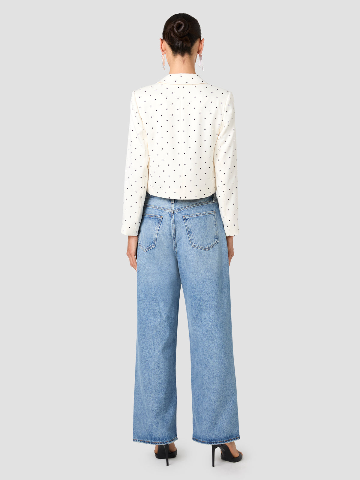 MAELYS STRETCH SATIN POLKA DOT CROPPED JACKET VIEW 4 | The Layering Shop
