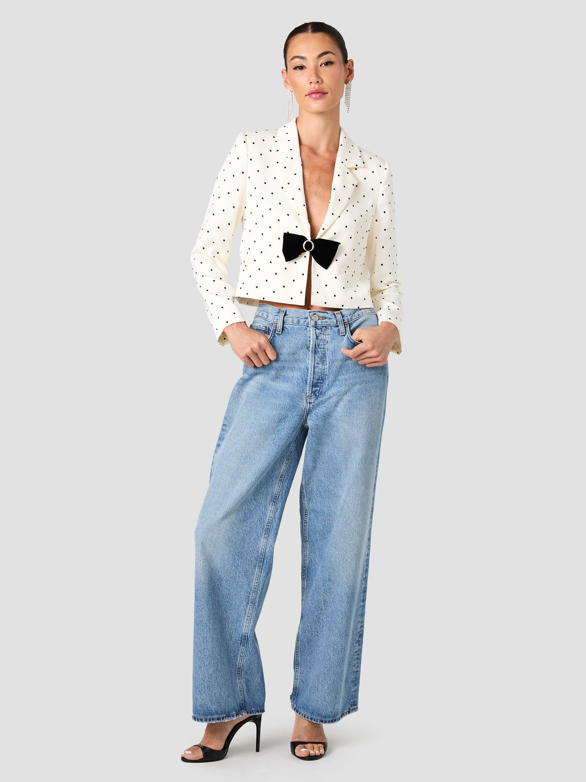 MAELYS STRETCH SATIN POLKA DOT CROPPED JACKET VIEW 6 | The Layering Shop