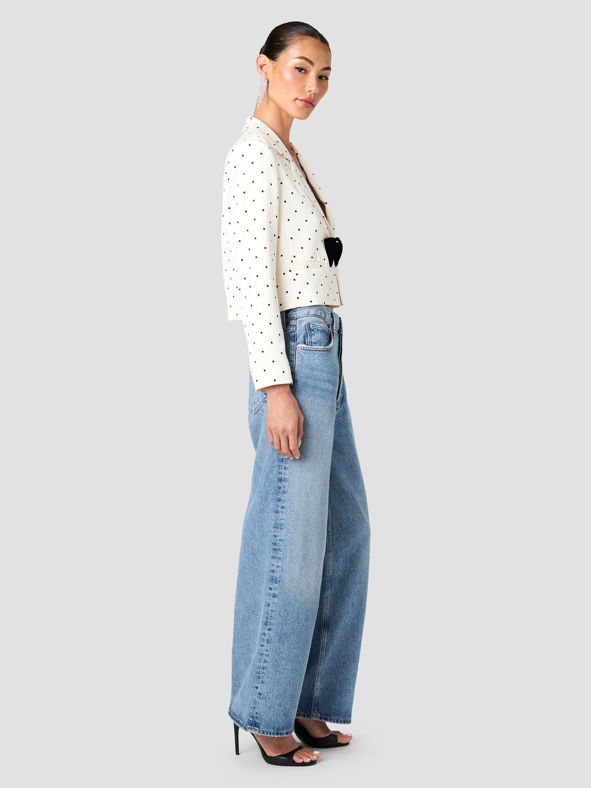 MAELYS STRETCH SATIN POLKA DOT CROPPED JACKET VIEW 5 | The Layering Shop