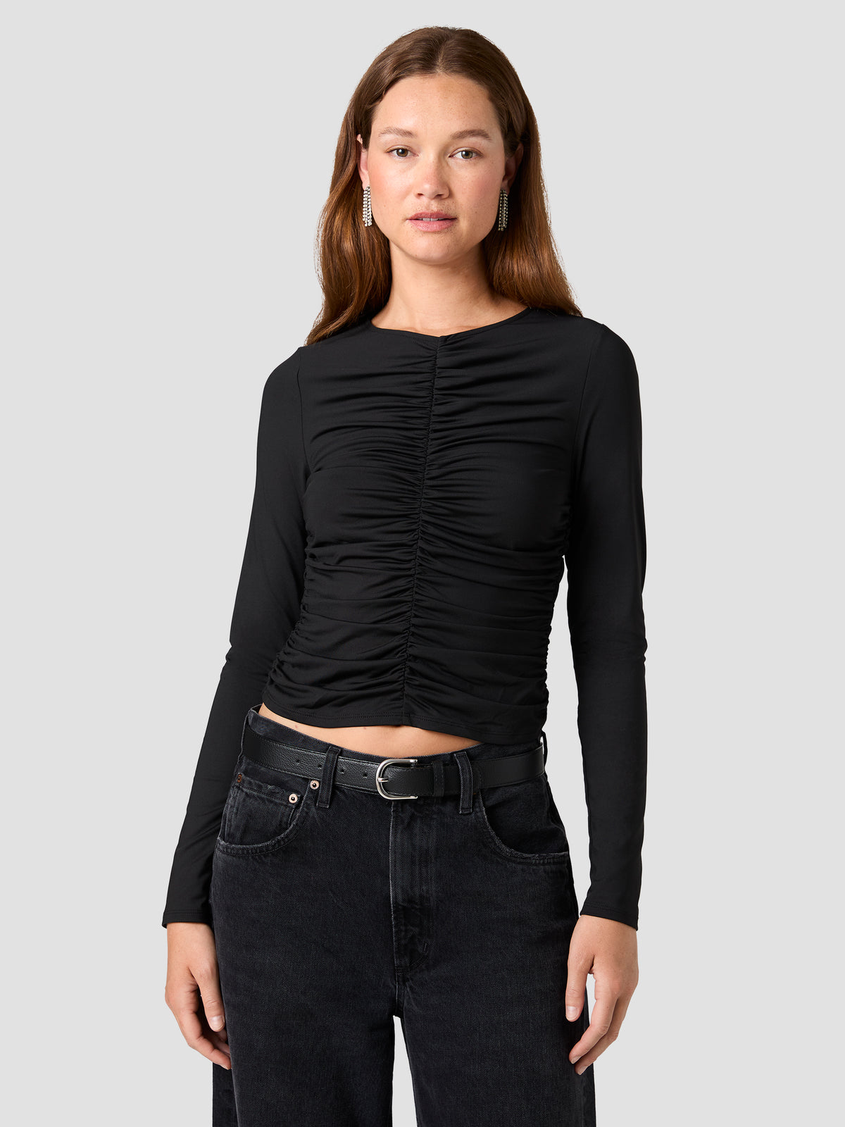 SHAY SLINKY JERSEY KNIT RUCHED TOP VIEW 2