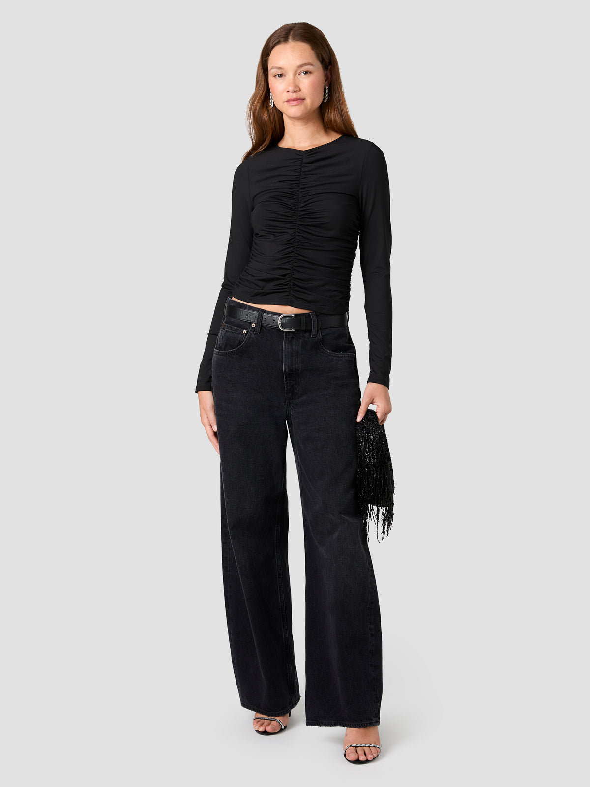 SHAY SLINKY JERSEY KNIT RUCHED TOP VIEW 1