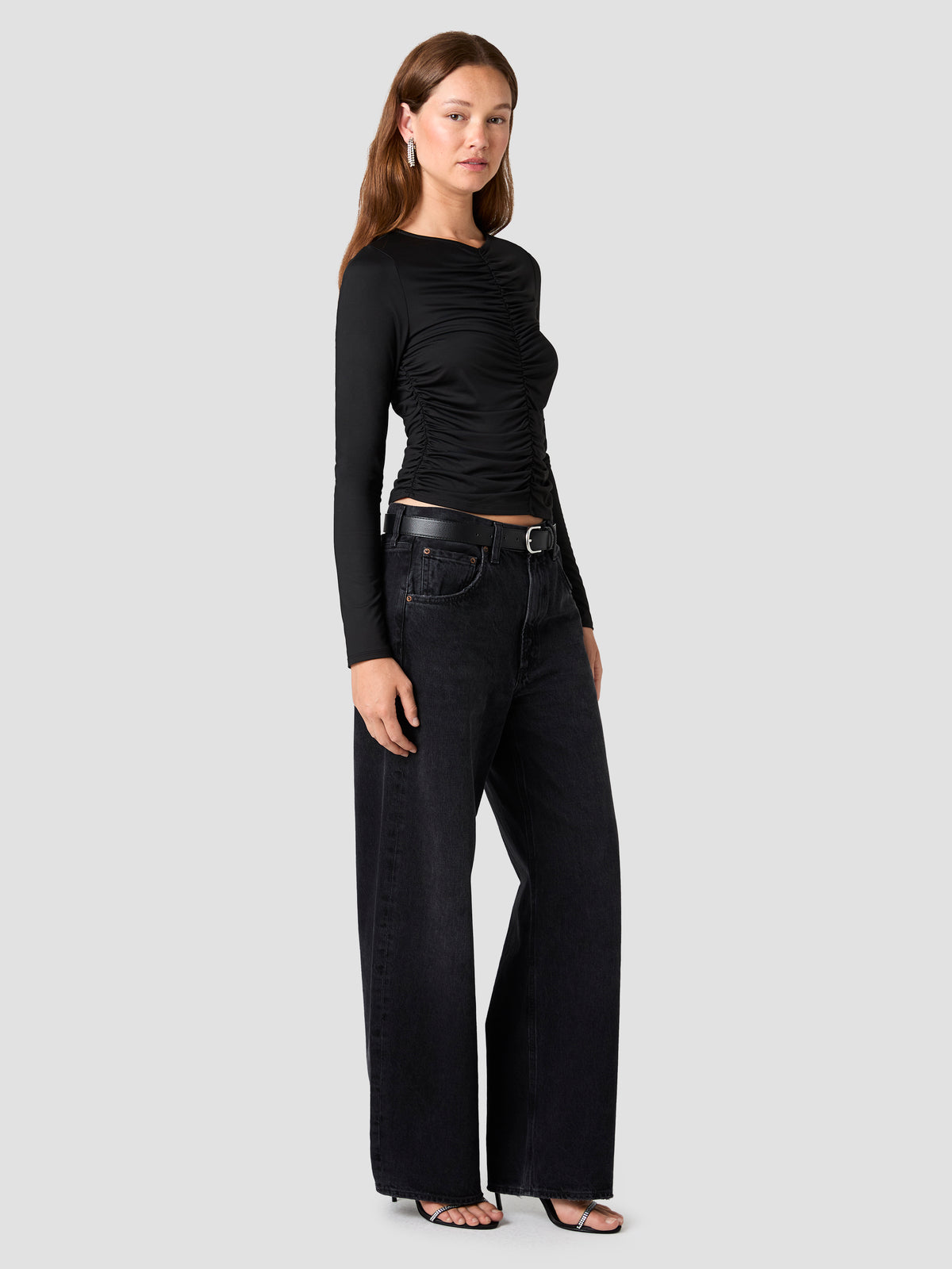 SHAY SLINKY JERSEY KNIT RUCHED TOP VIEW 4