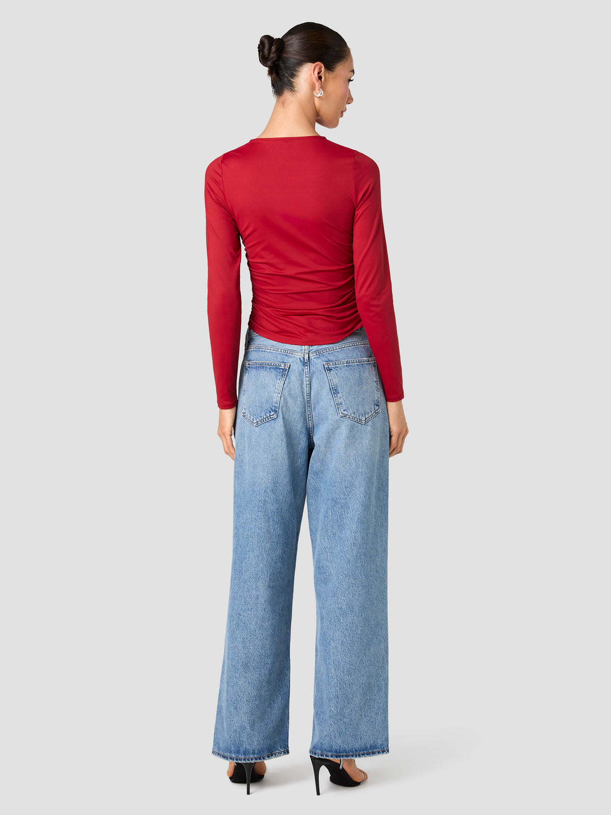 SHAY SLINKY JERSEY KNIT RUCHED TOP VIEW 4