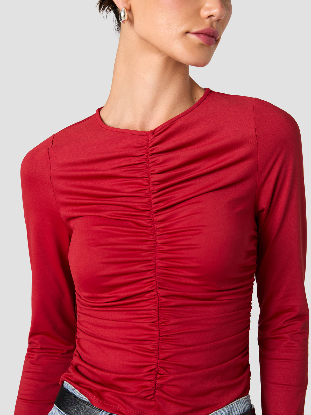 SHAY SLINKY JERSEY KNIT RUCHED TOP VIEW 3