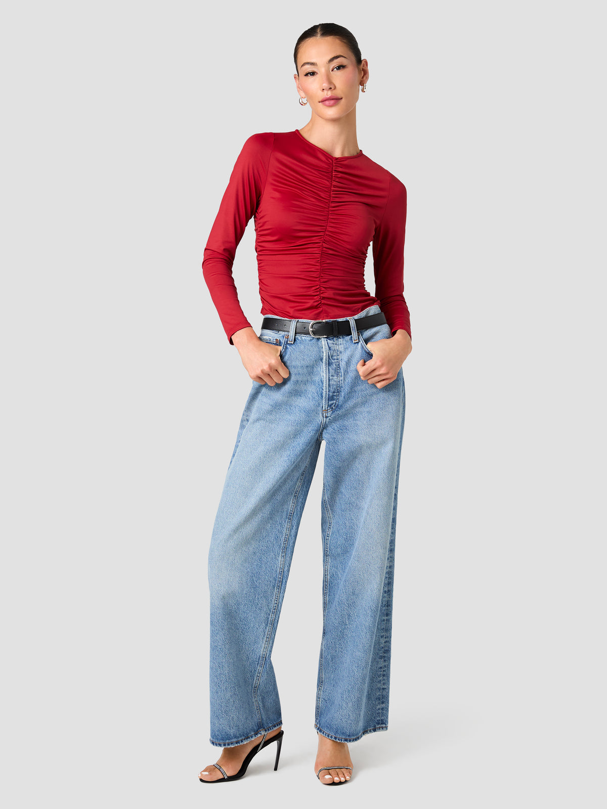 SHAY SLINKY JERSEY KNIT RUCHED TOP VIEW 6