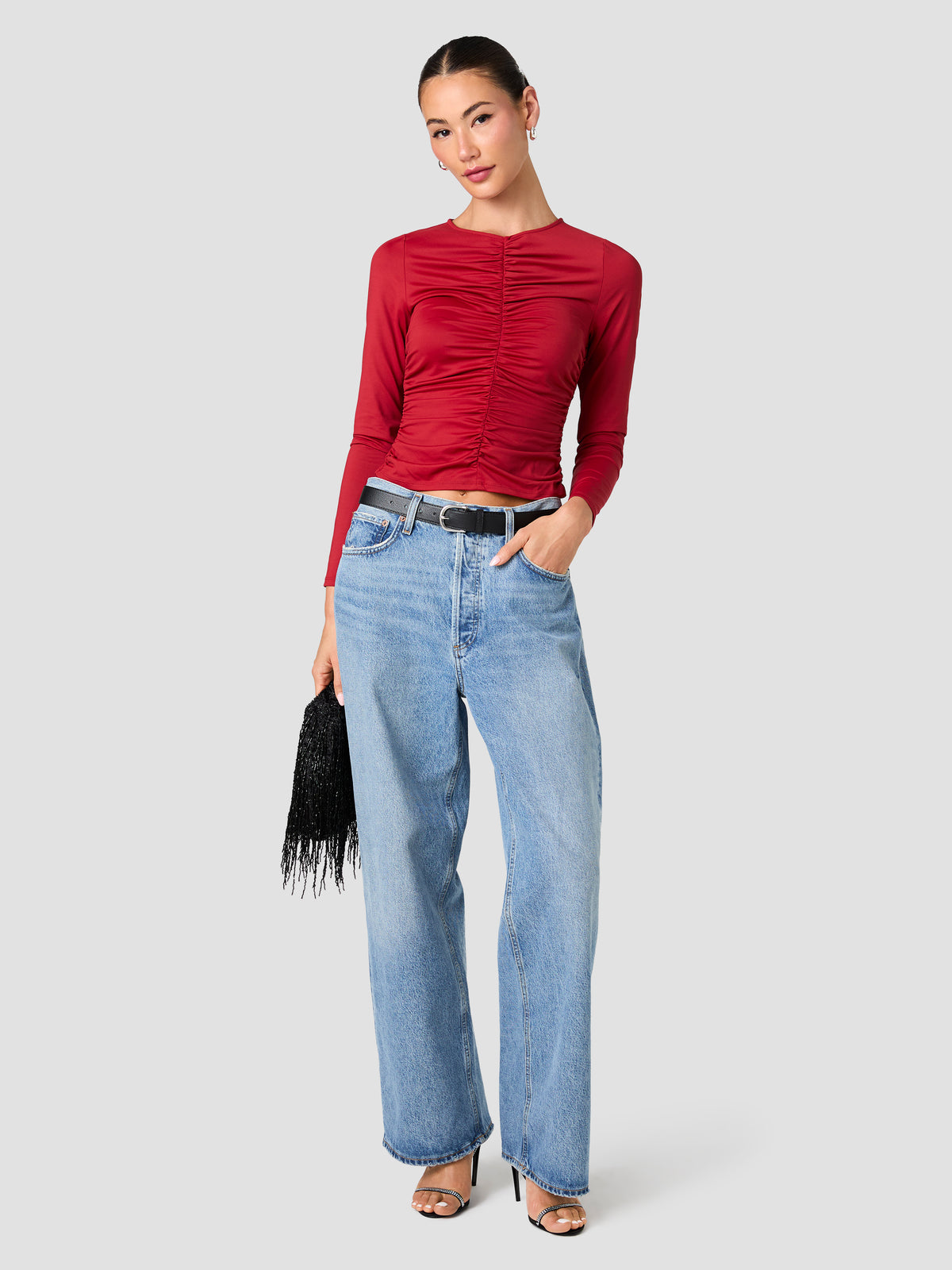 SHAY SLINKY JERSEY KNIT RUCHED TOP VIEW 1