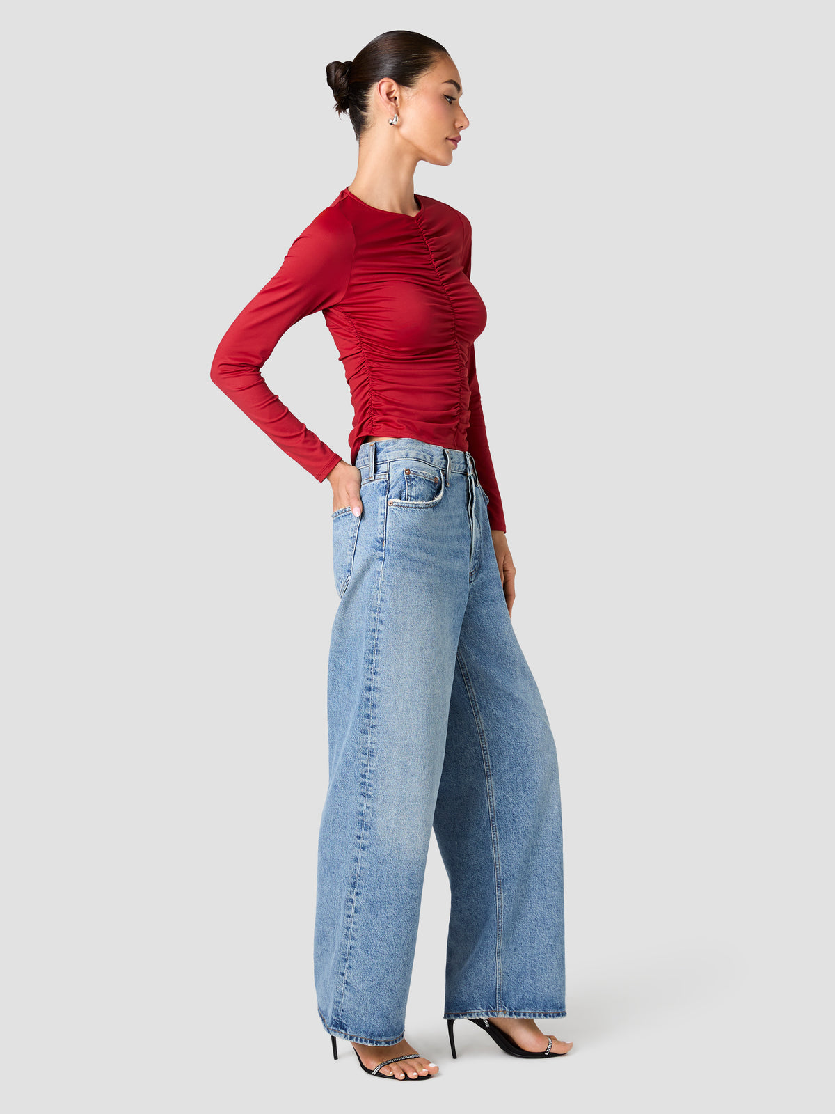 SHAY SLINKY JERSEY KNIT RUCHED TOP VIEW 5