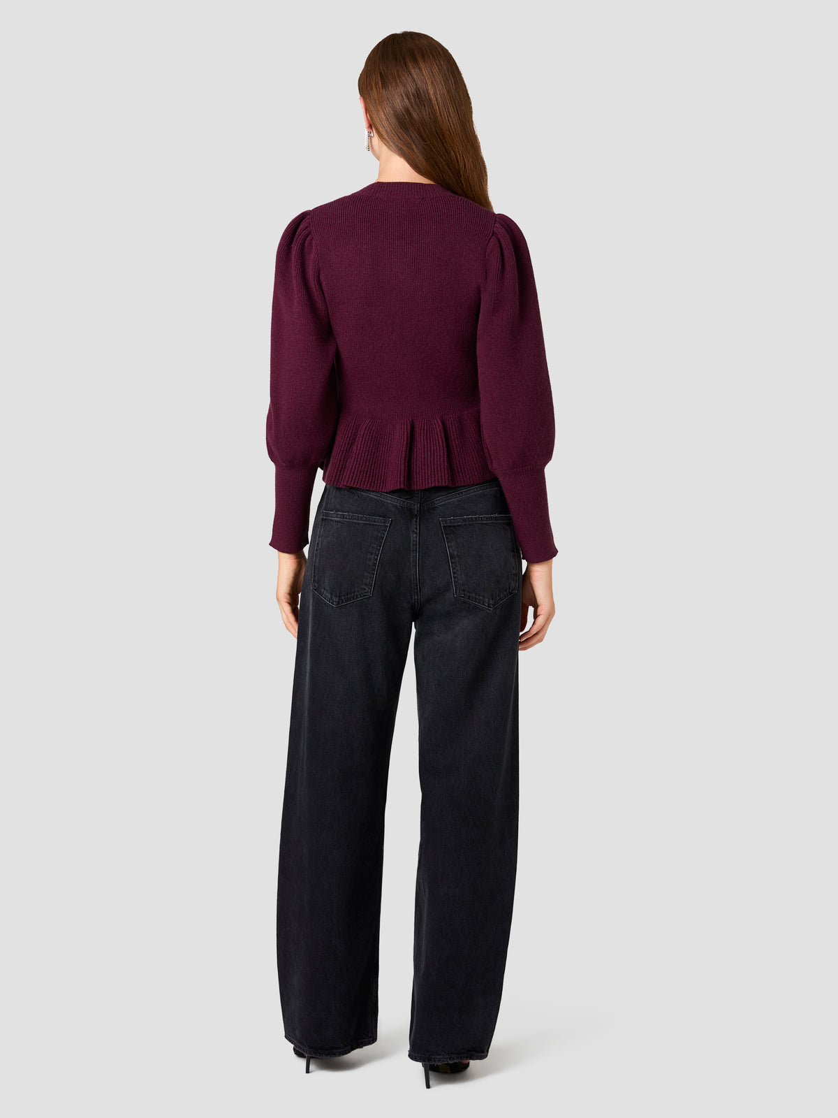 SLOANE KNIT BALLOON SLEEVE PEPLUM PULLOVER SWEATER VIEW 4